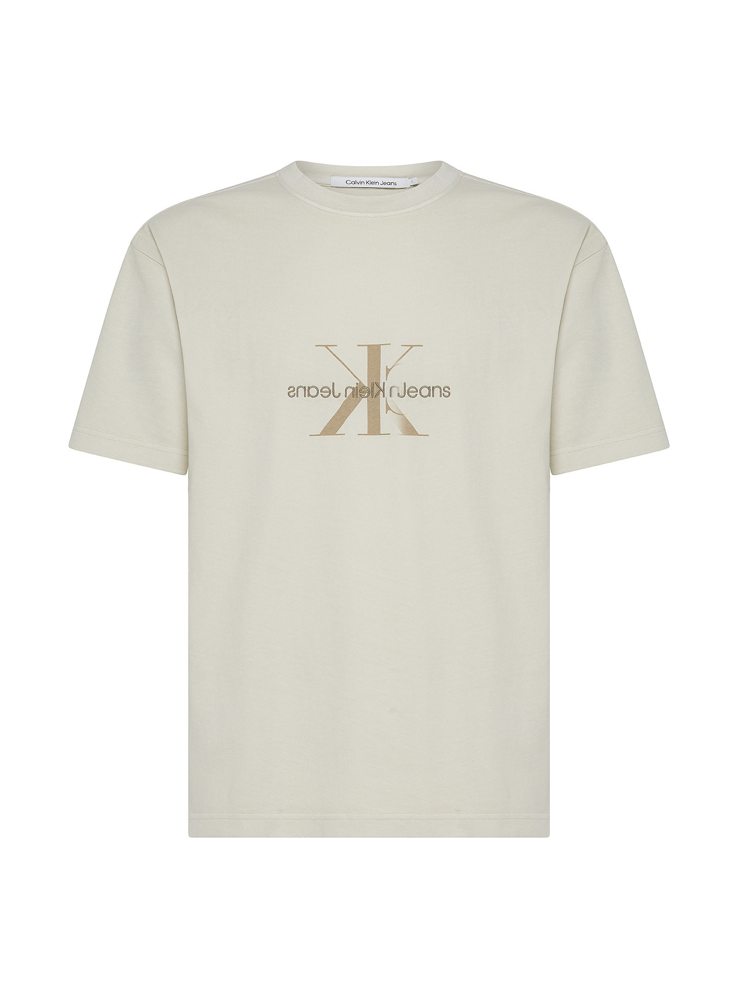 Calvin Klein Jeans -  T-shirt in cotone con logo, Beige chiaro, large image number 0