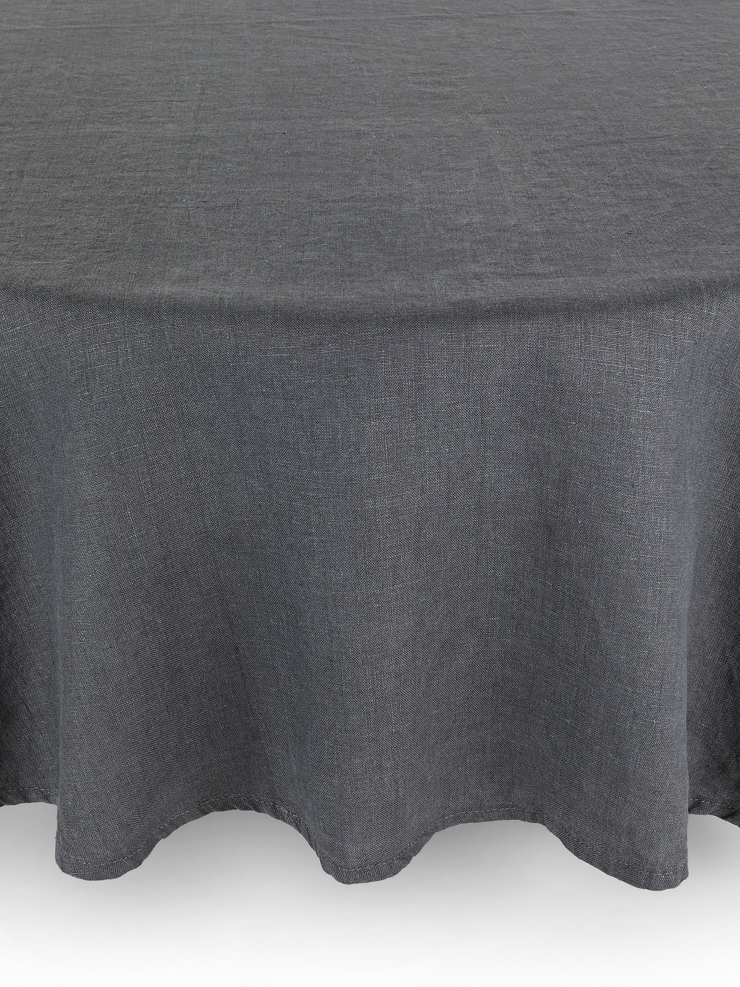 Solid color round tablecloth in pure washed linen, Dark Grey, large image number 0