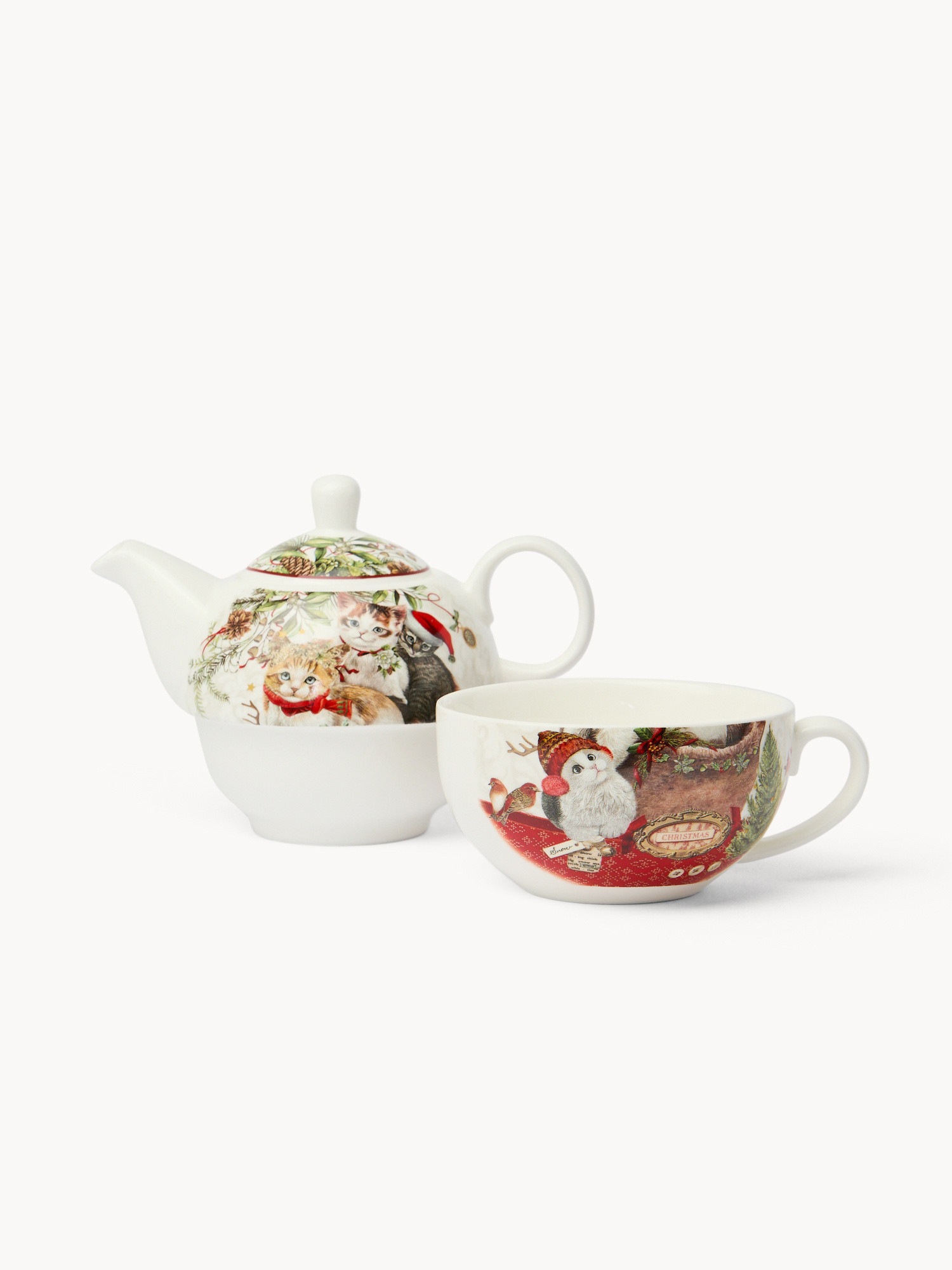Vintage New Bone China Teapot with Kittens, Red, large image number 0