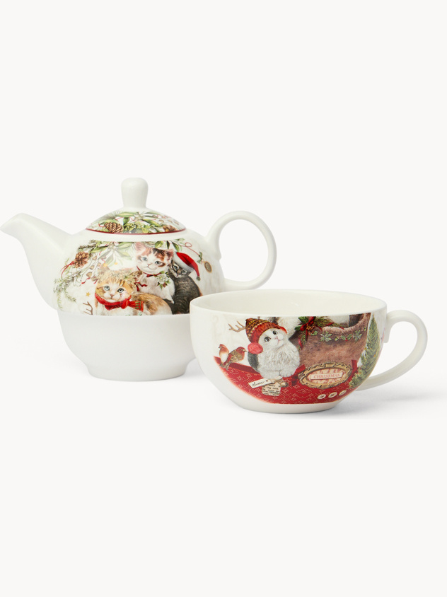 Vintage New Bone China Teapot with Kittens