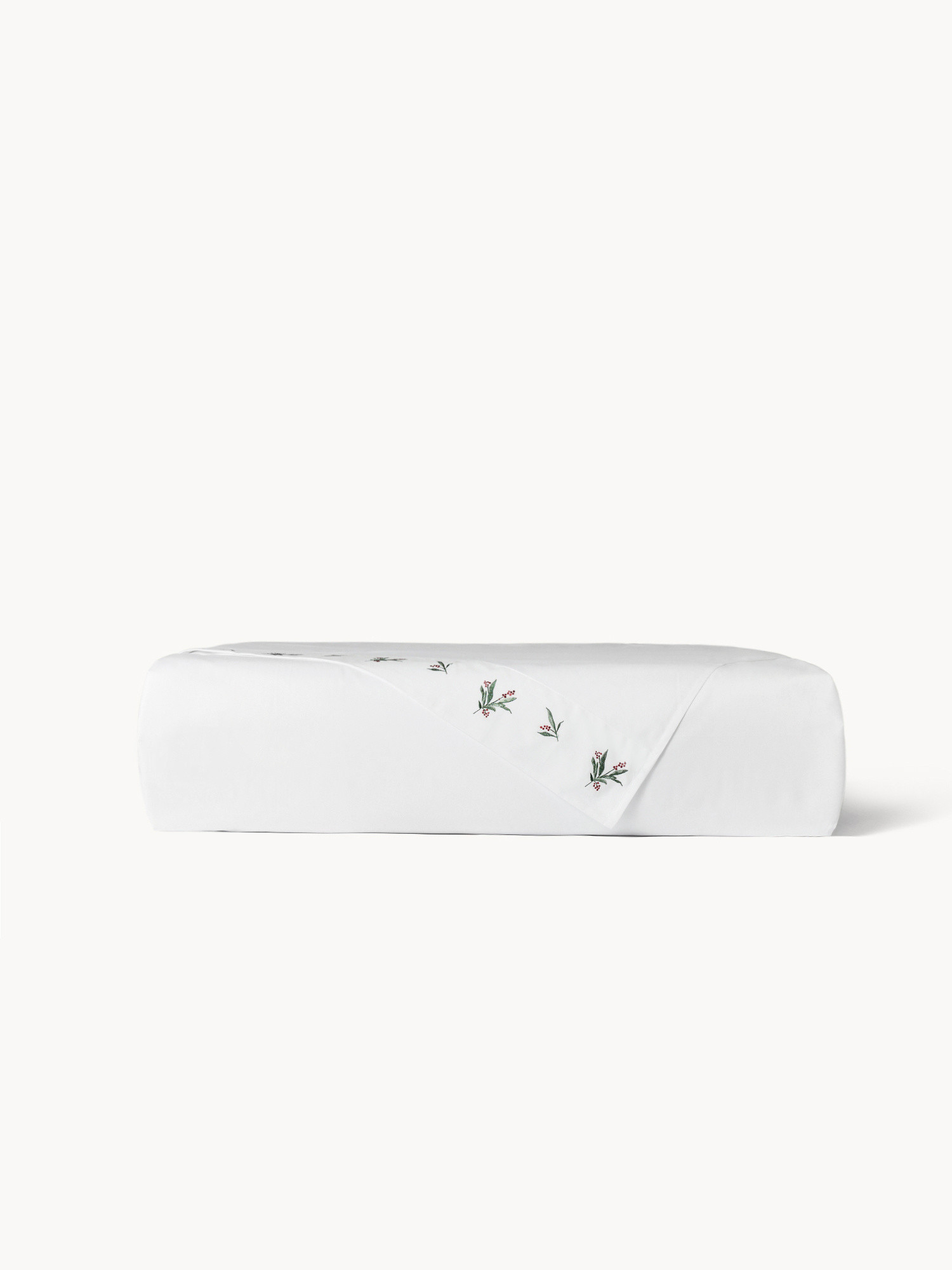 Embroidered cotton percale flat sheet, White, large image number 1