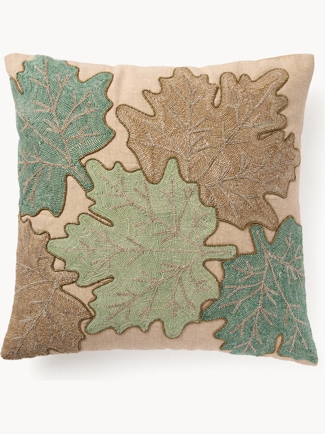 Pillow with leaf and bead embroidery 45x45cm