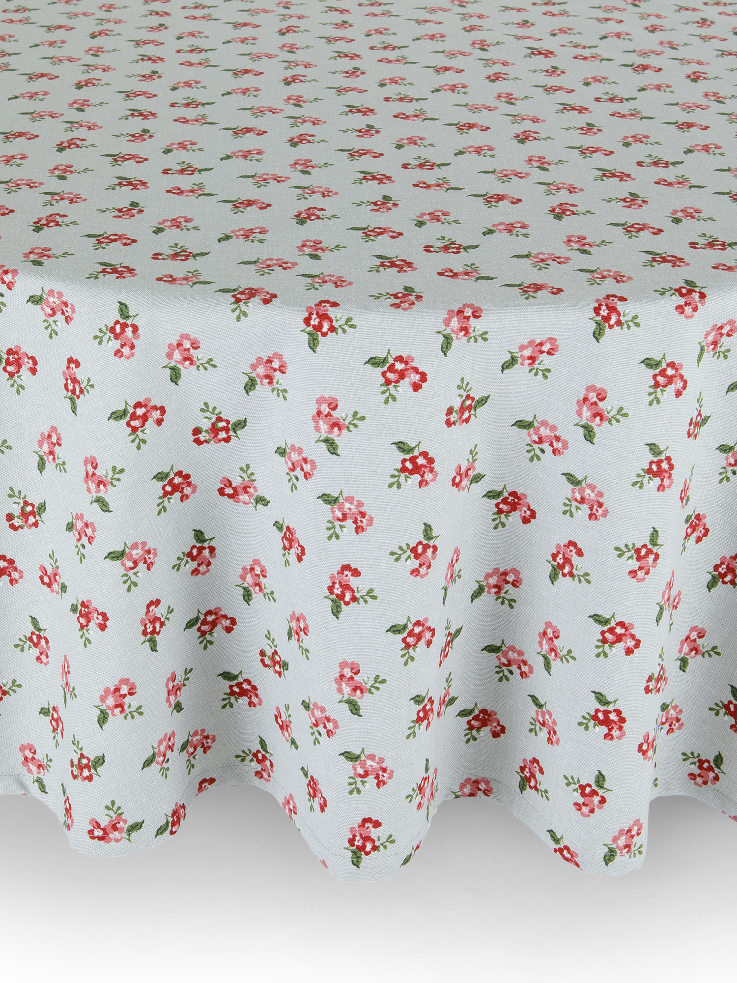 Round water-repellent cotton tablecloth with small flowers print, Pink, large image number 0
