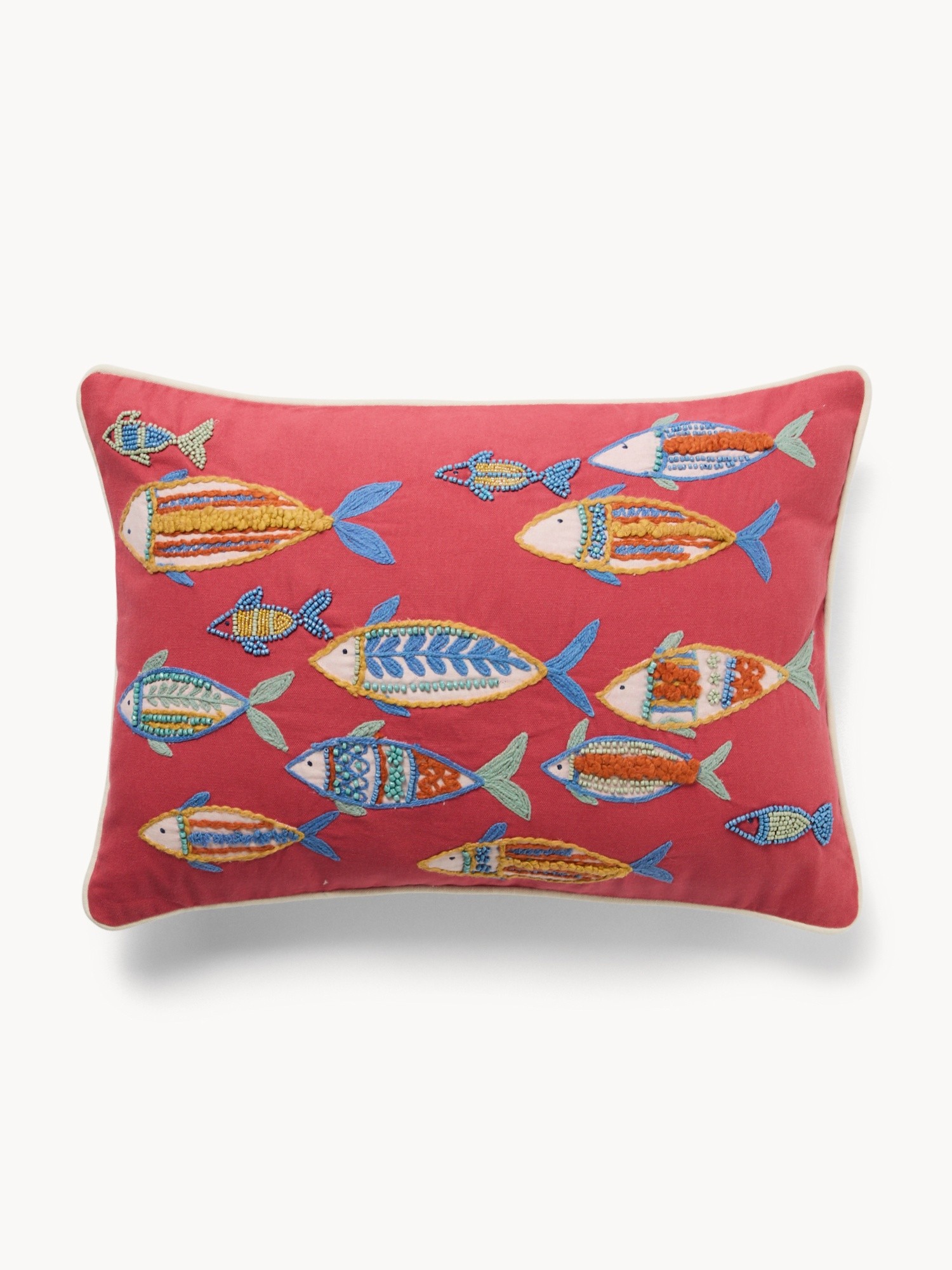 Cotton cushion with fish embroidery,35x50cm - Introductory price, Multicolor, large image number 0