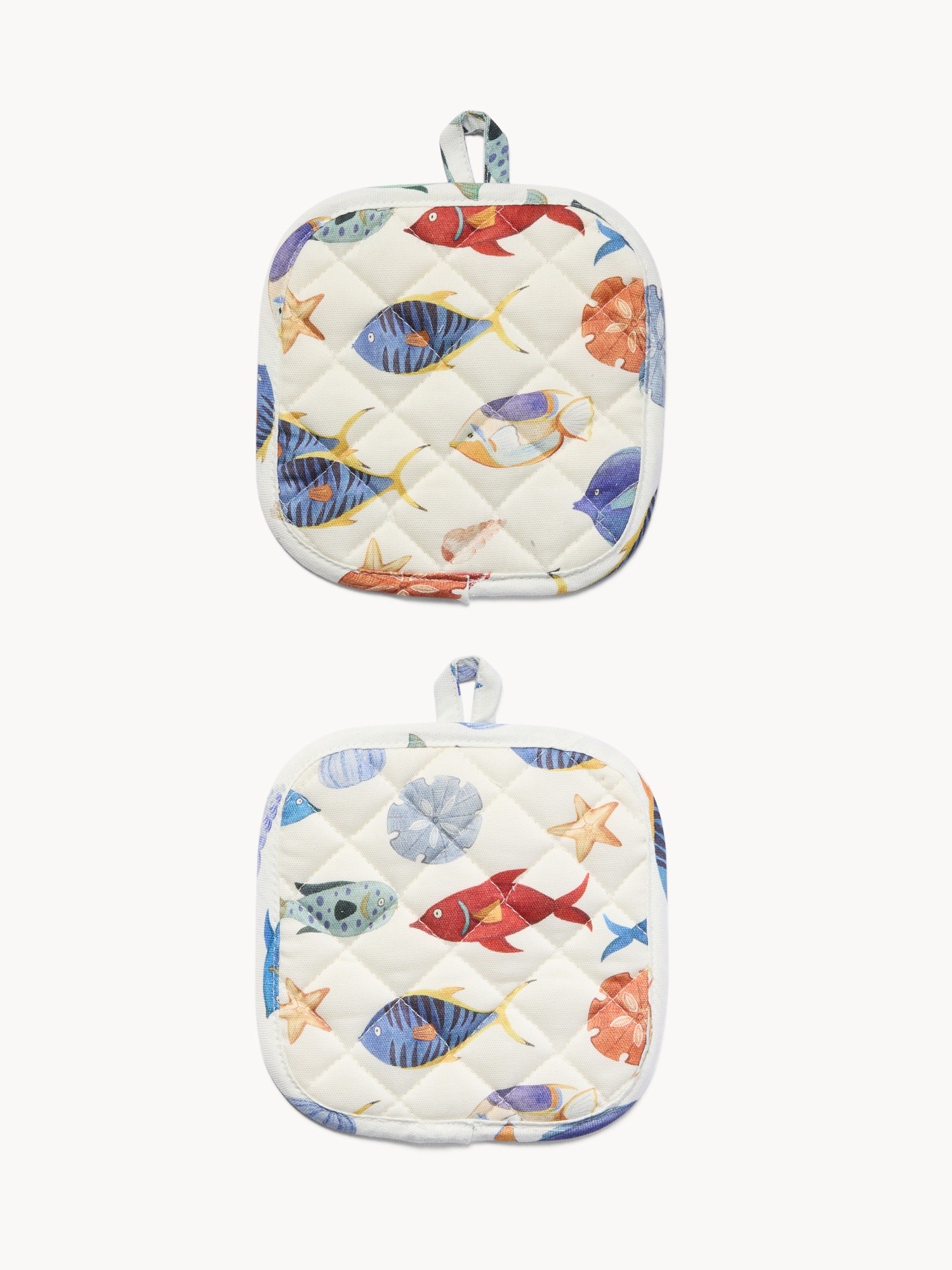 Set of 2 cotton twill pot holders with seabed print, Multicolor, large image number 0