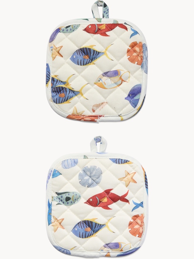 Set of 2 cotton twill pot holders with seabed print
