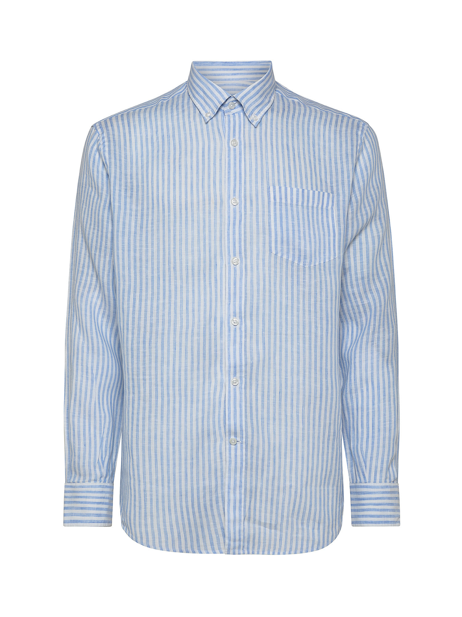 Camicia tailor fit a righe in lino, Azzurro, large