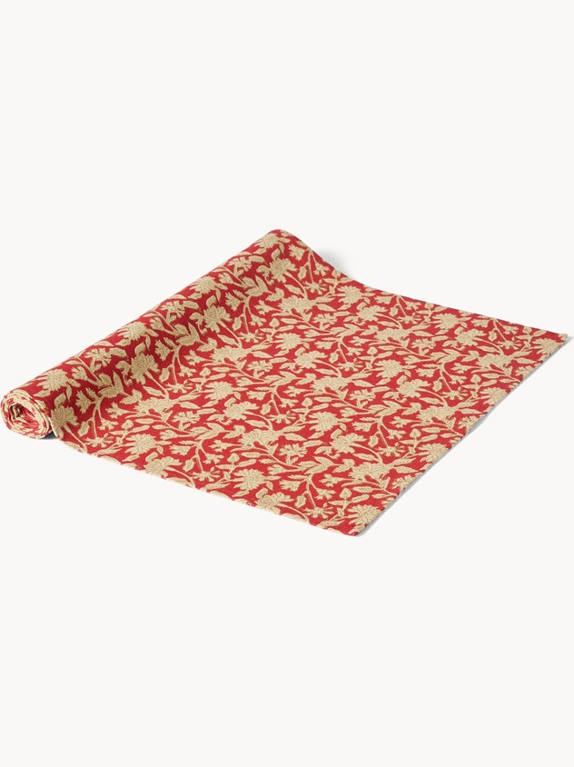 Runner in puro cotone con stampa manuale e dettagli d'oro