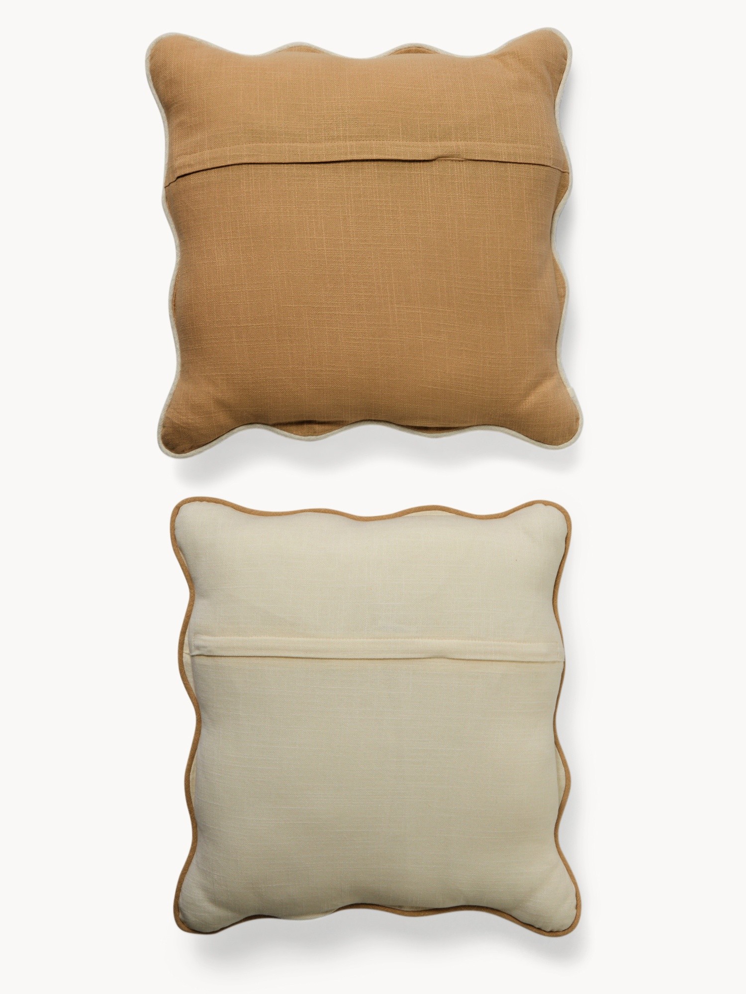 Set of 2 cotton cushions with scalloped edges and overlock,45x45cm - Introductory price, White / Beige, large image number 1