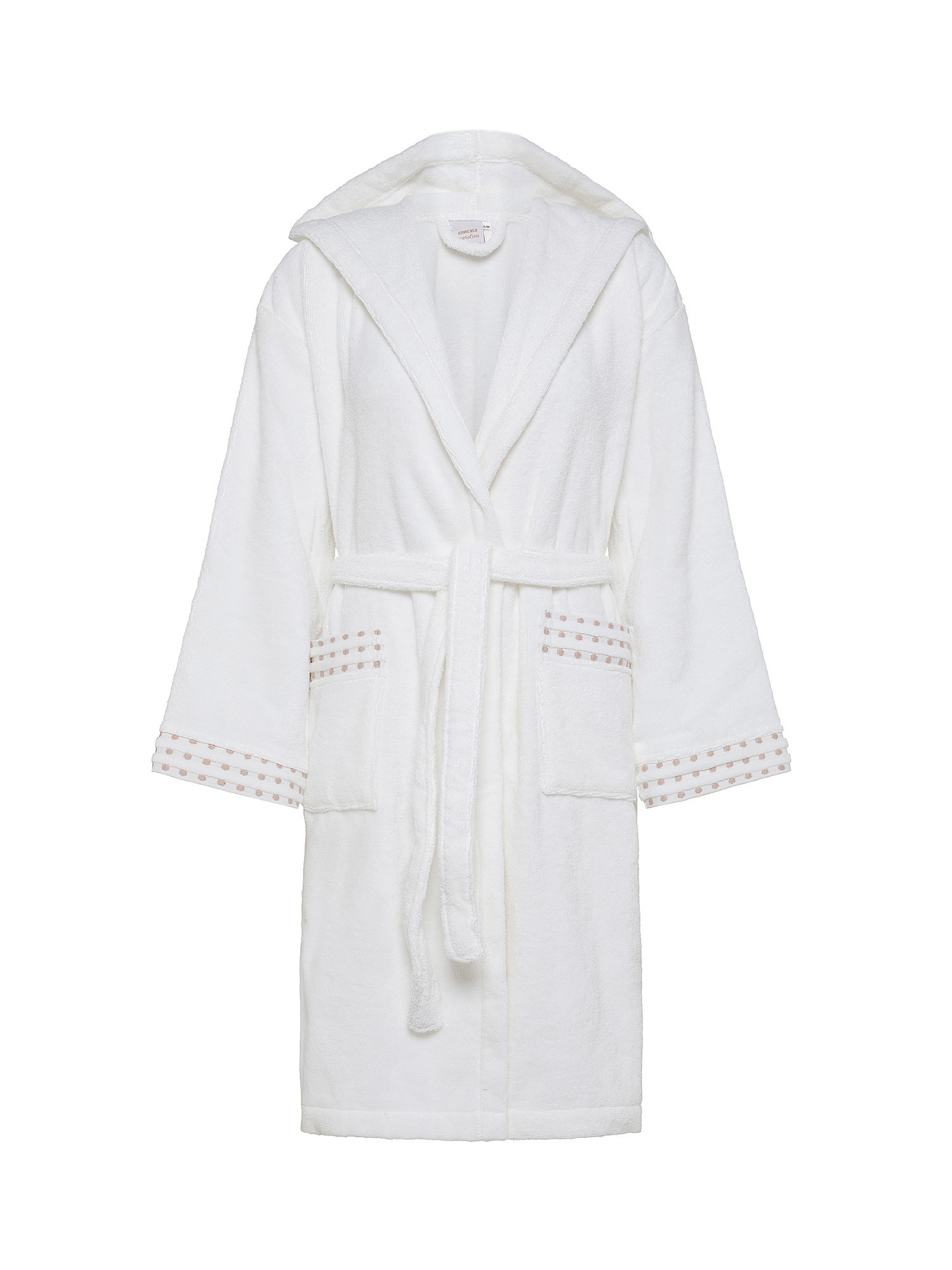 Portofino cotton bathrobe with geometric pattern, White, large image number 0