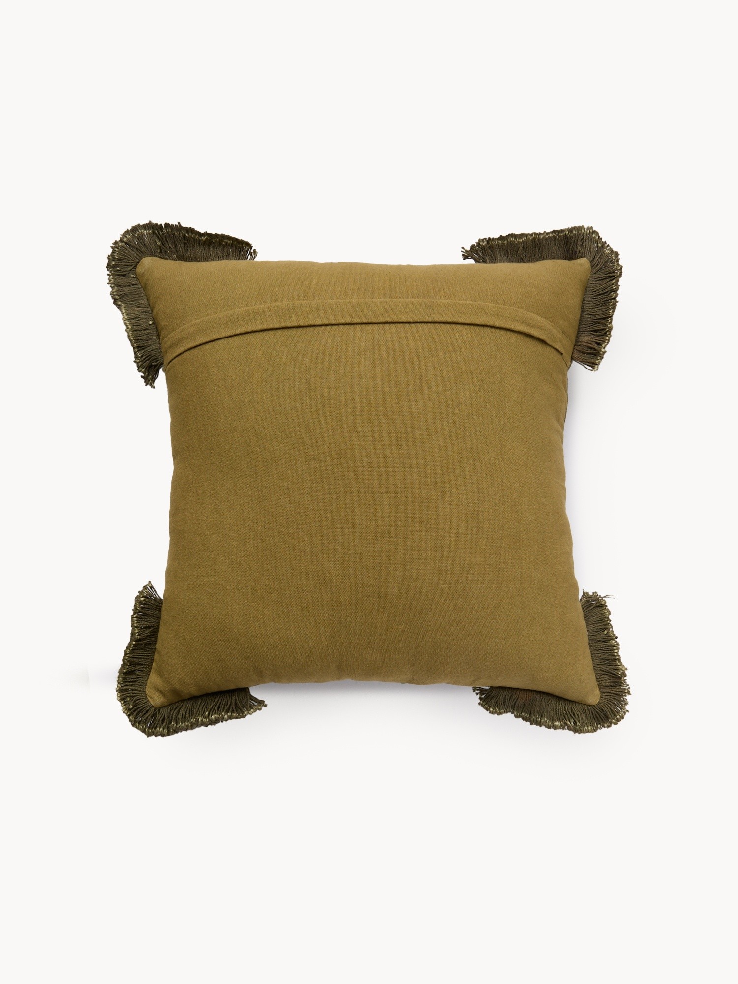 Cuscino stampato con frangette 45x45cm, Verde, large image number 1