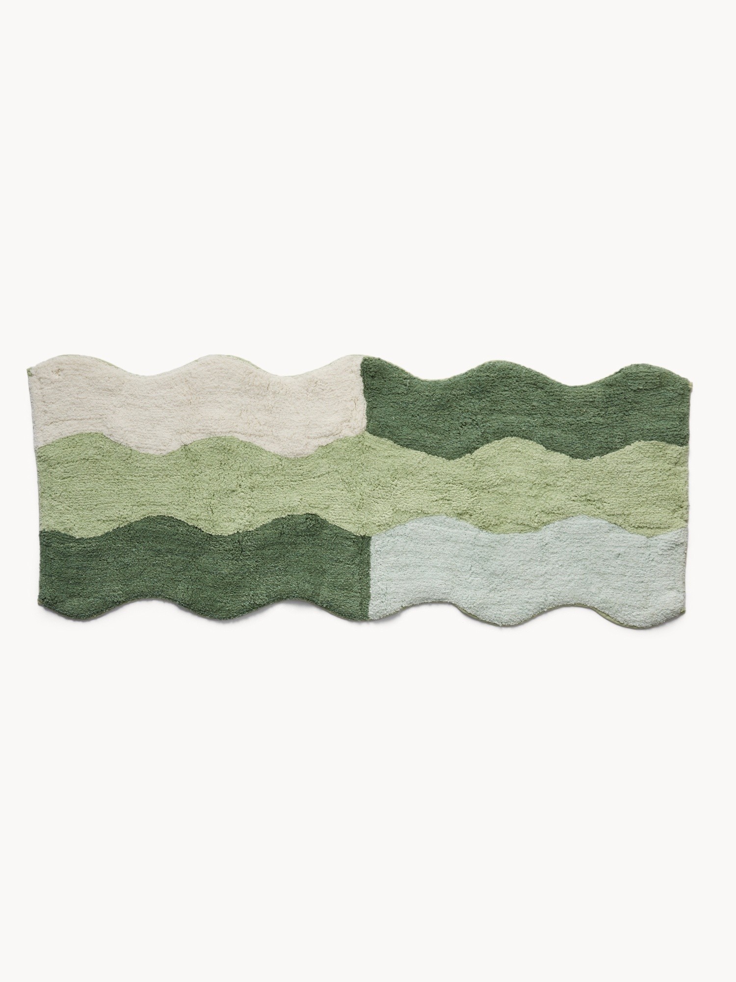 Tufted cotton bath mat with wavy edge, Green, large image number 0