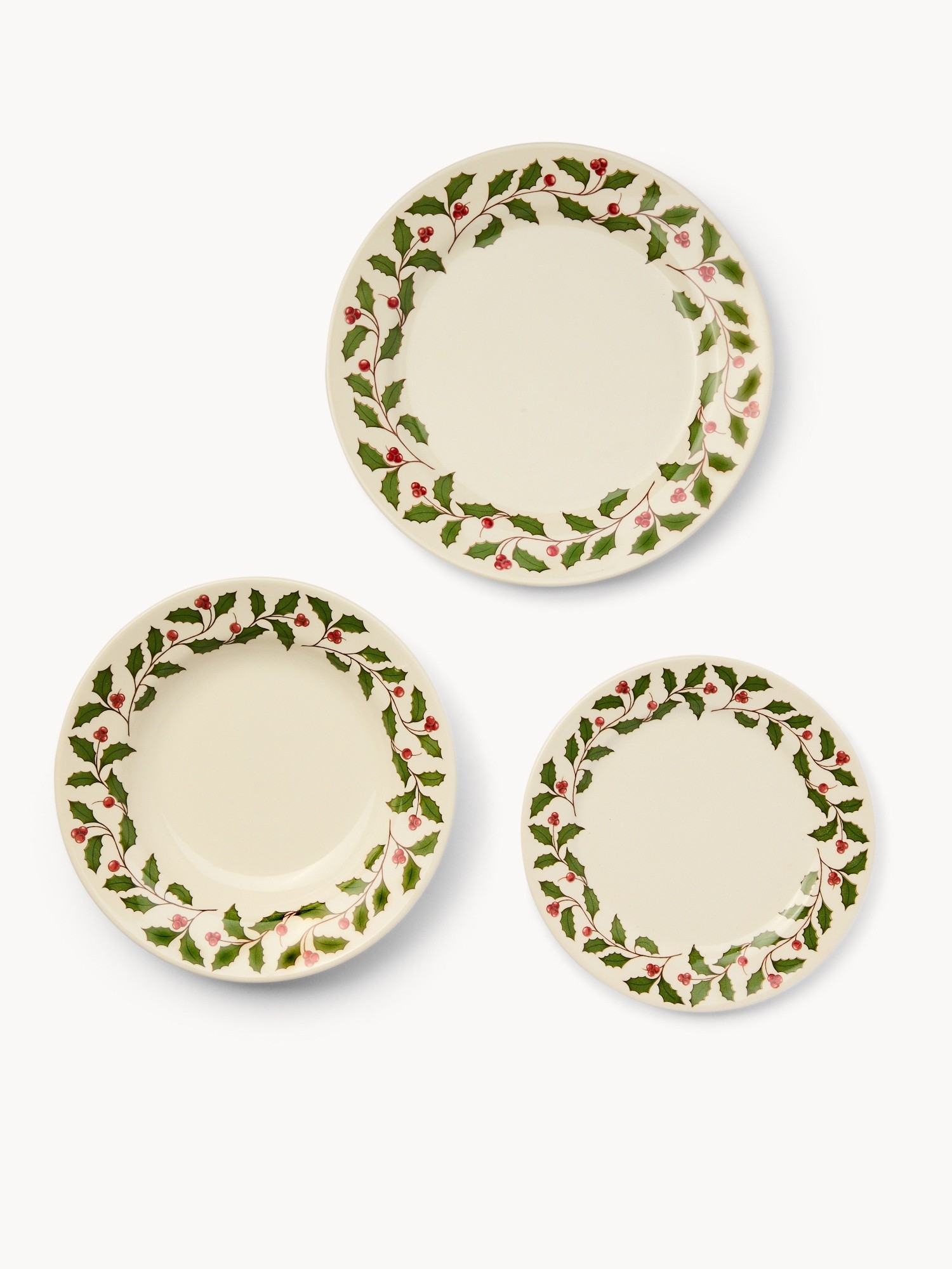 Set of 18 ceramic plates with holly motif, White, large image number 1