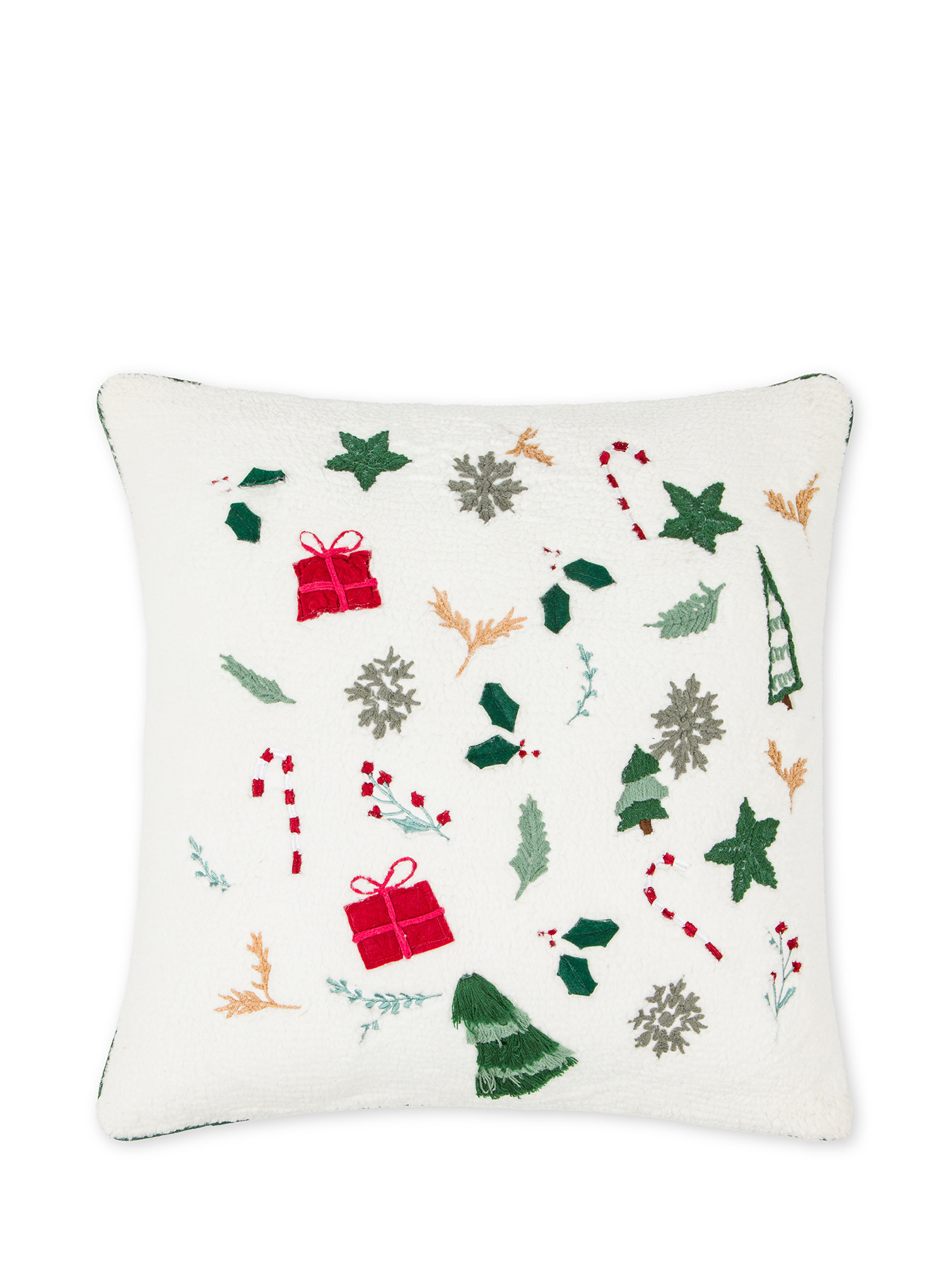 Embroidered sherpa fabric cushion 45x45cm, White, large image number 0