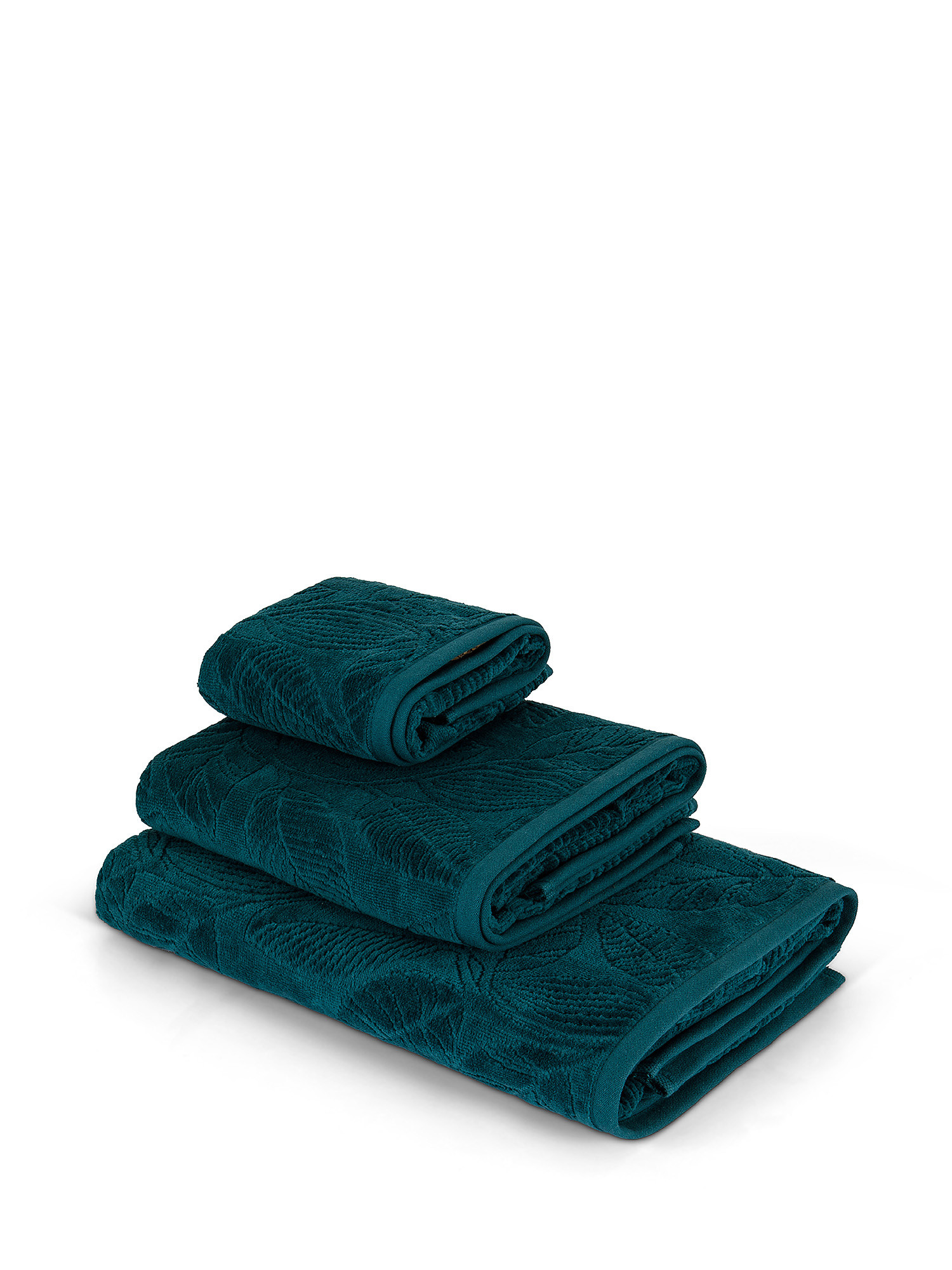Cotton velor towel with flower motif, Green, large image number 0