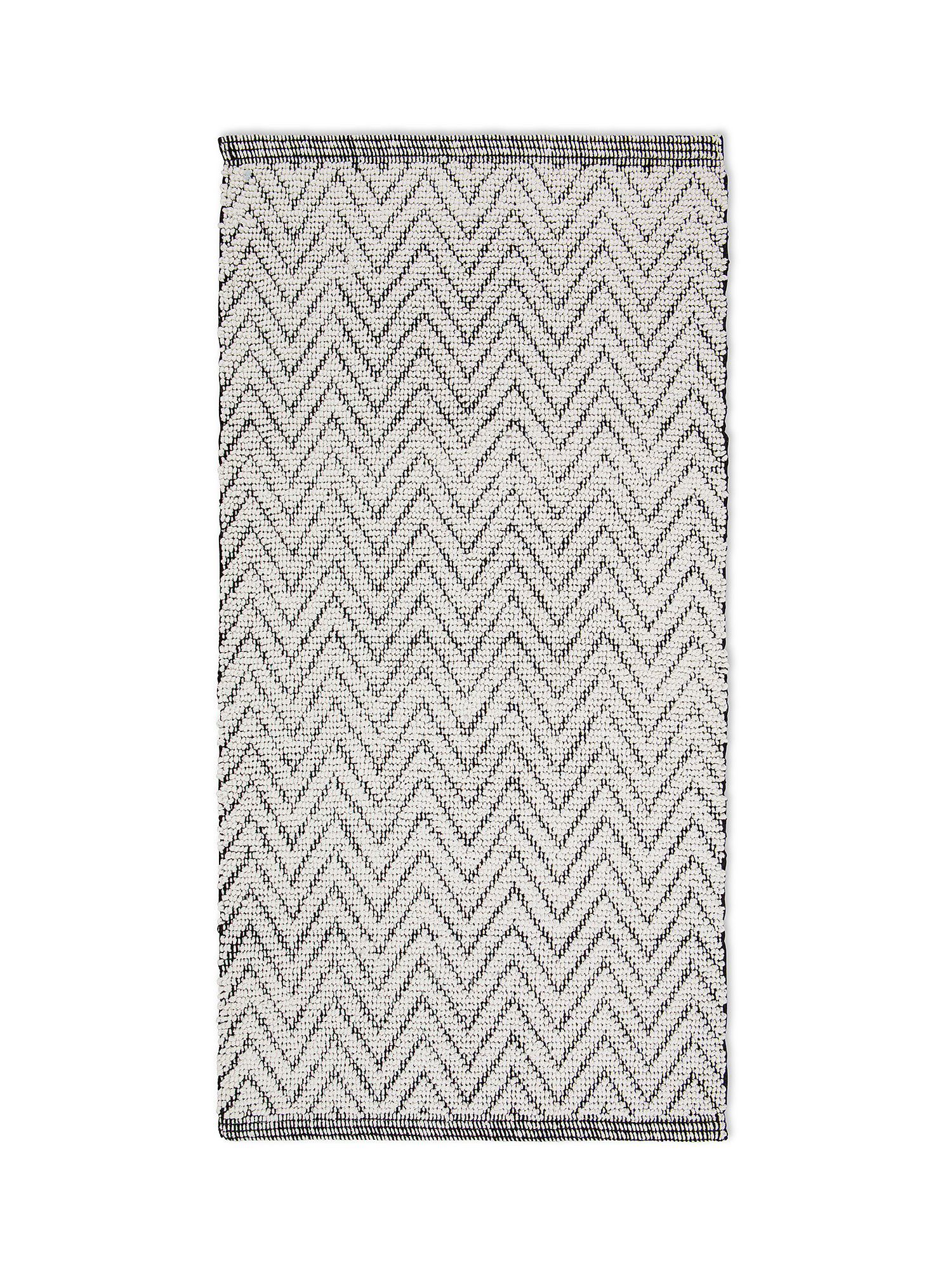 Tappeto bagno in cotone motivo zigzag, Nero/Beige, large image number 0