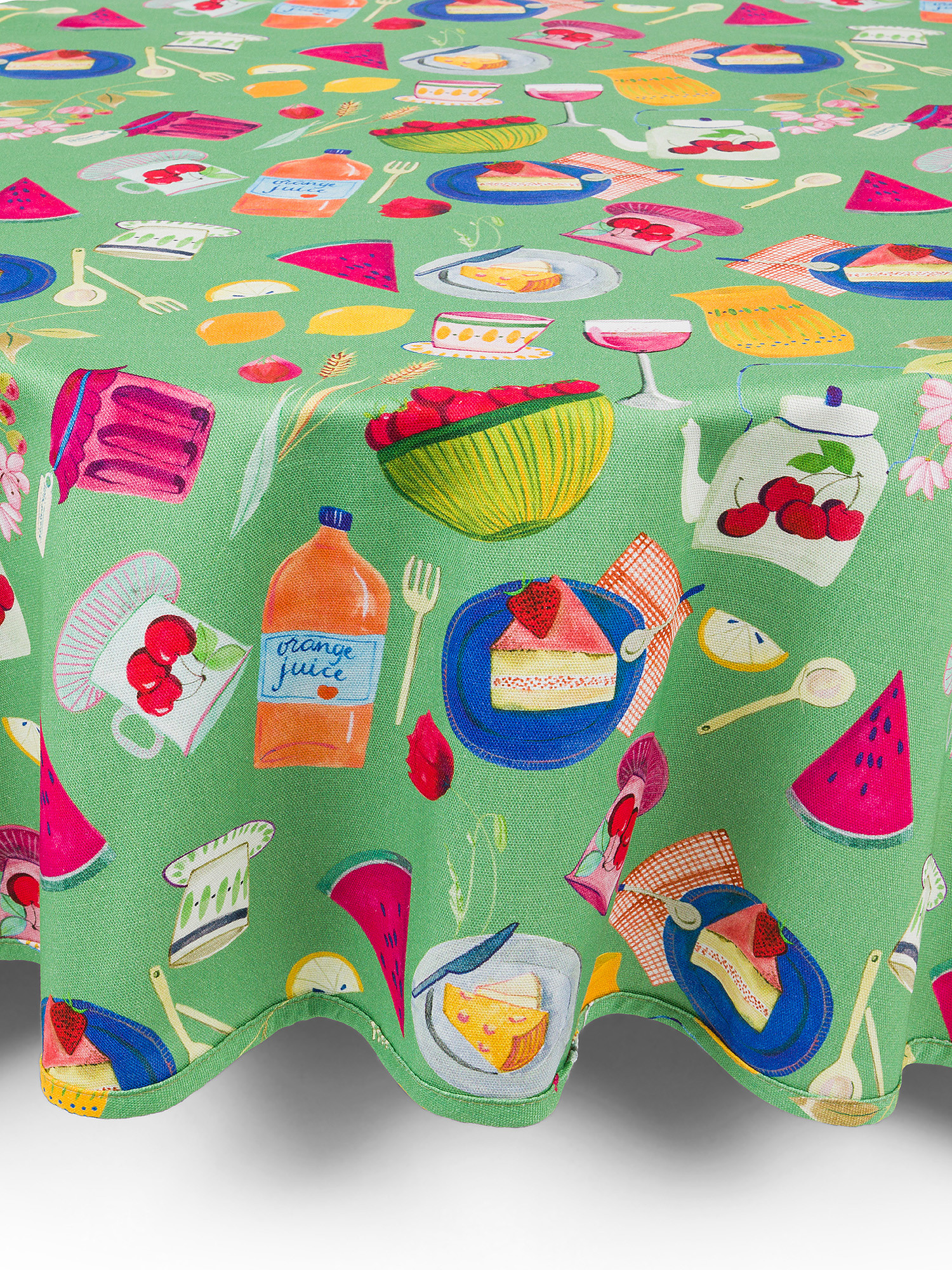 Round 100% cotton tablecloth with picnic print, Green, large image number 0