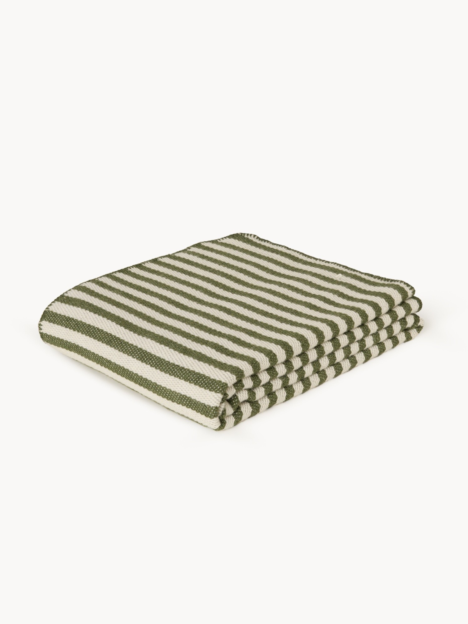 Plaid in lana e cotone a righe, Verde, large image number 0