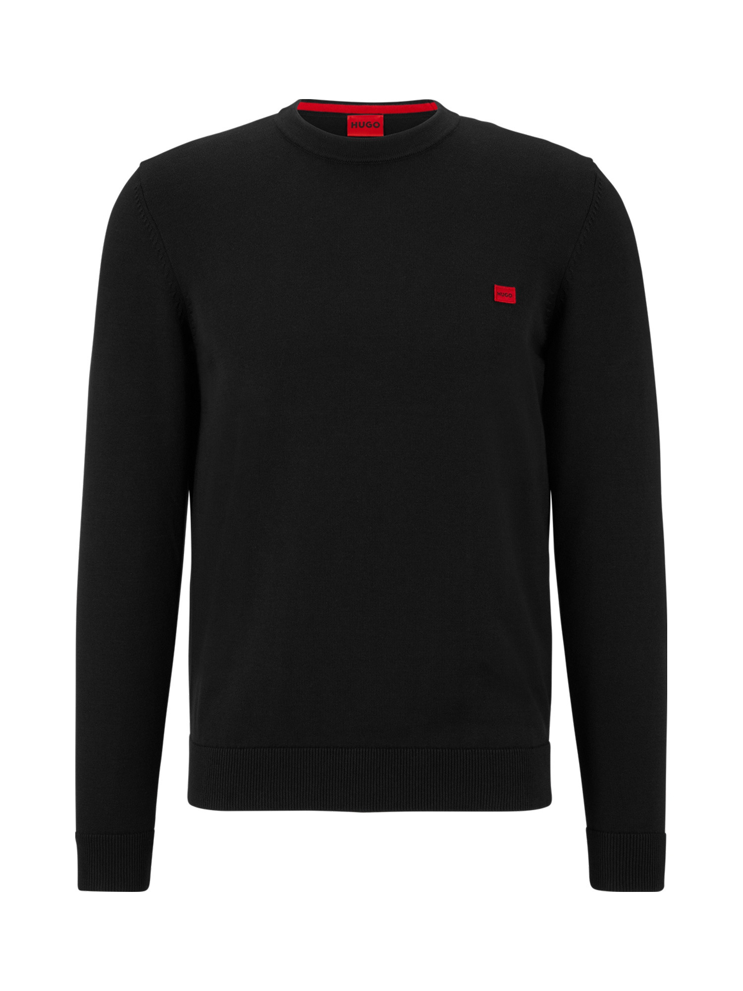 Hugo - Regular fit logo pullover in cotton, Black, large image number 0
