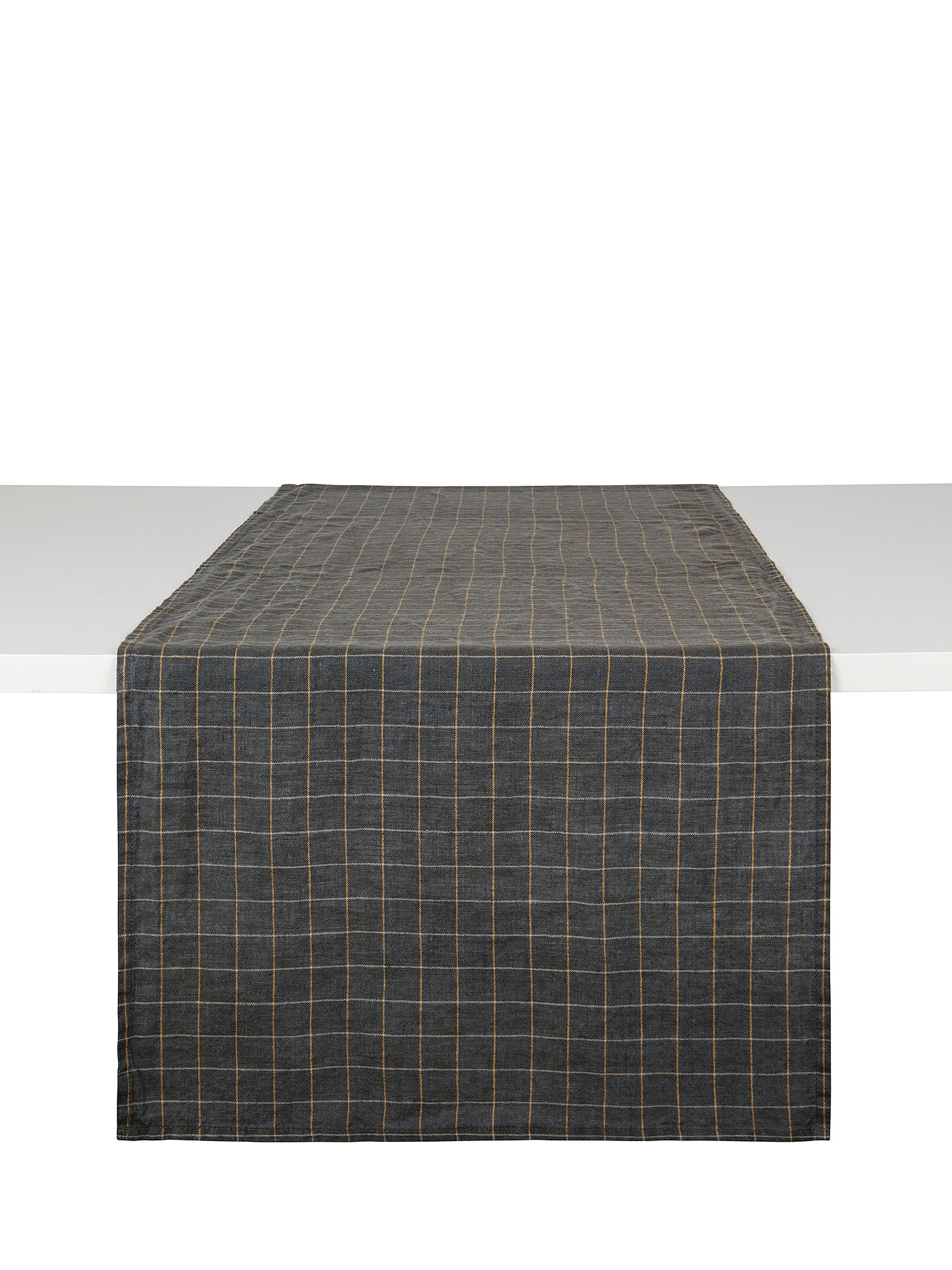 Pure linen table runner with checked pattern, Black, large image number 0