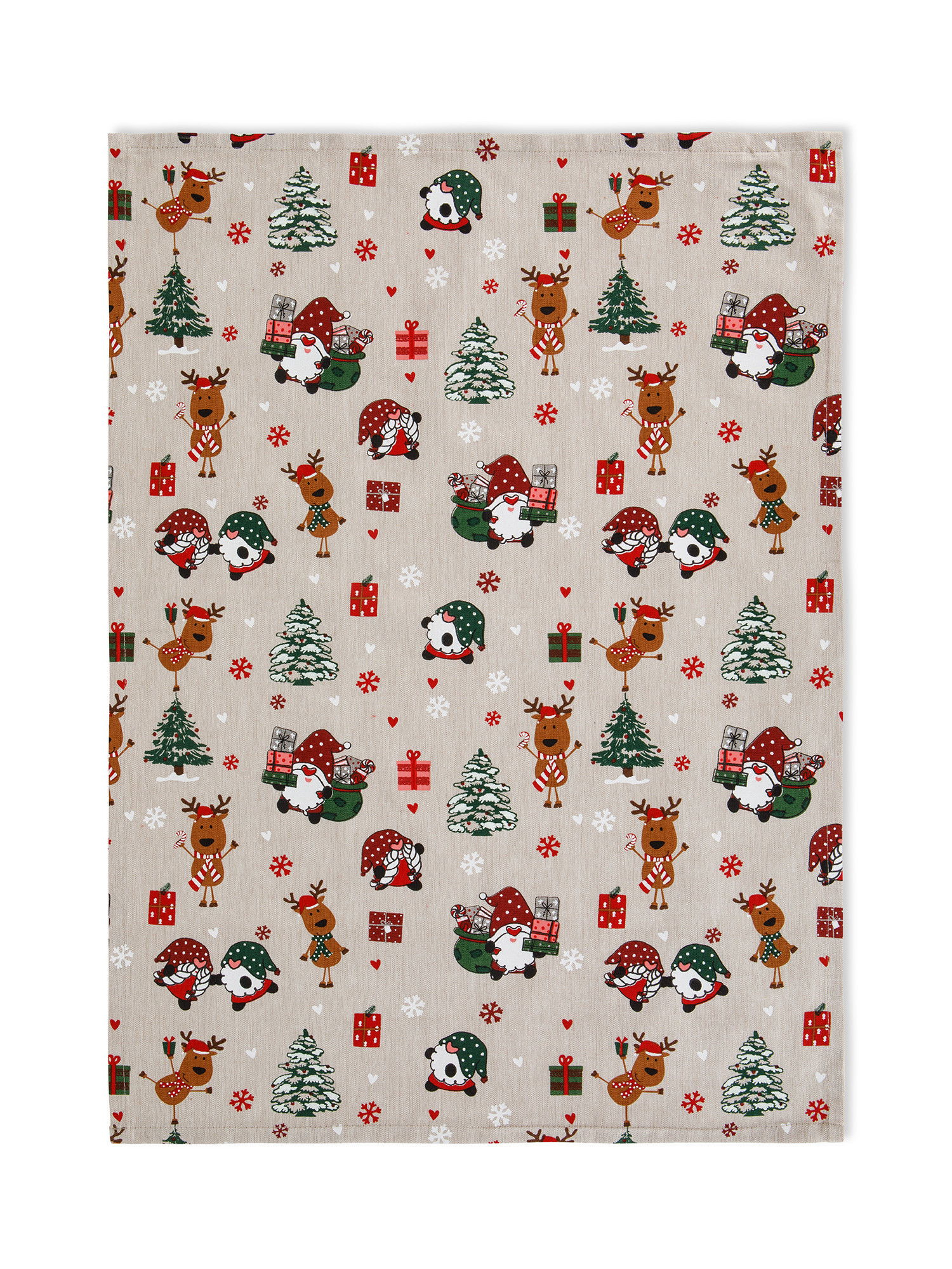 Set of 3 tea towels in Christmas print and solid color cotton, Beige, large image number 2