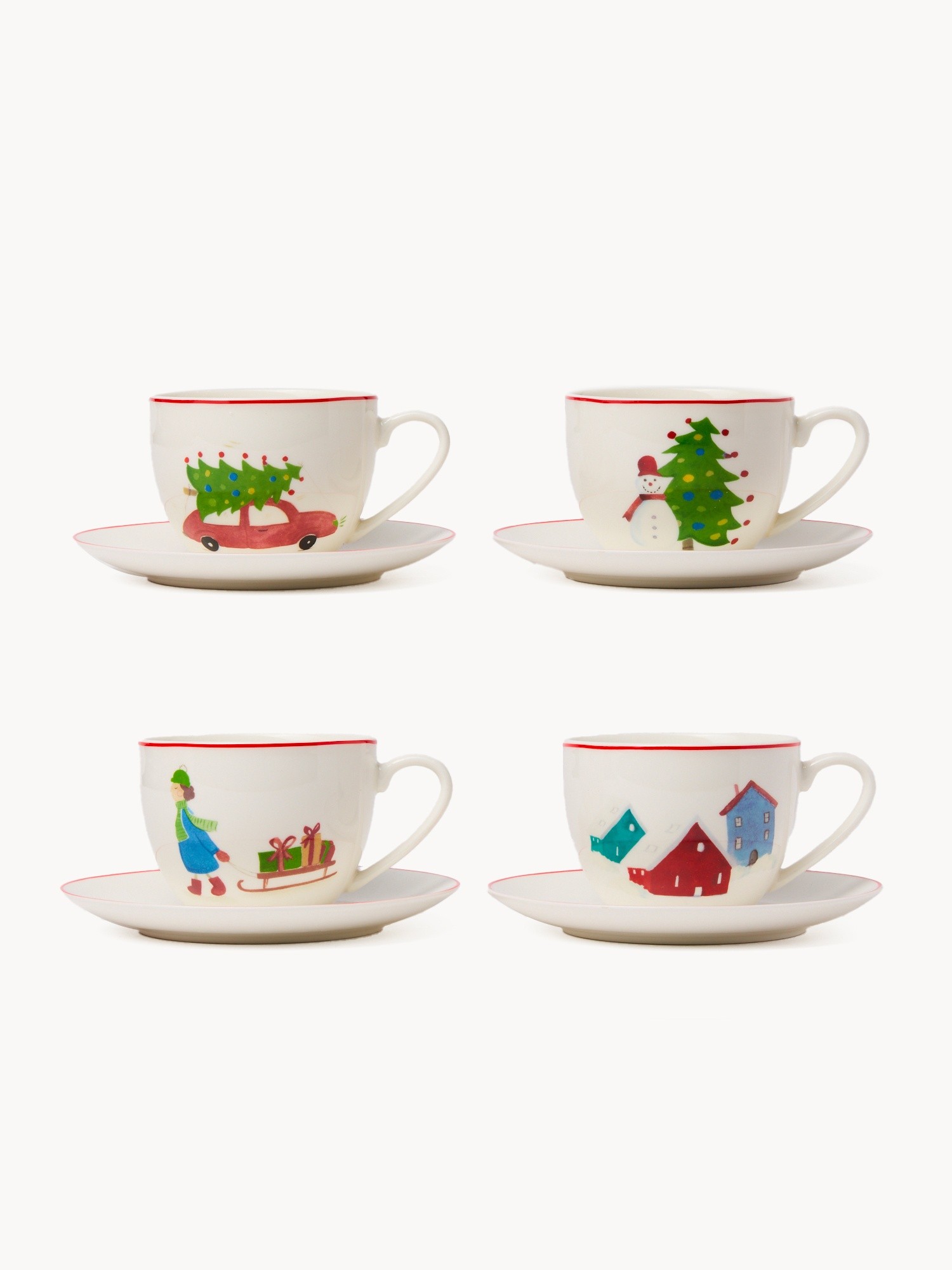 Set of 4 teacups with Christmas motifs, Multicolor, large image number 1