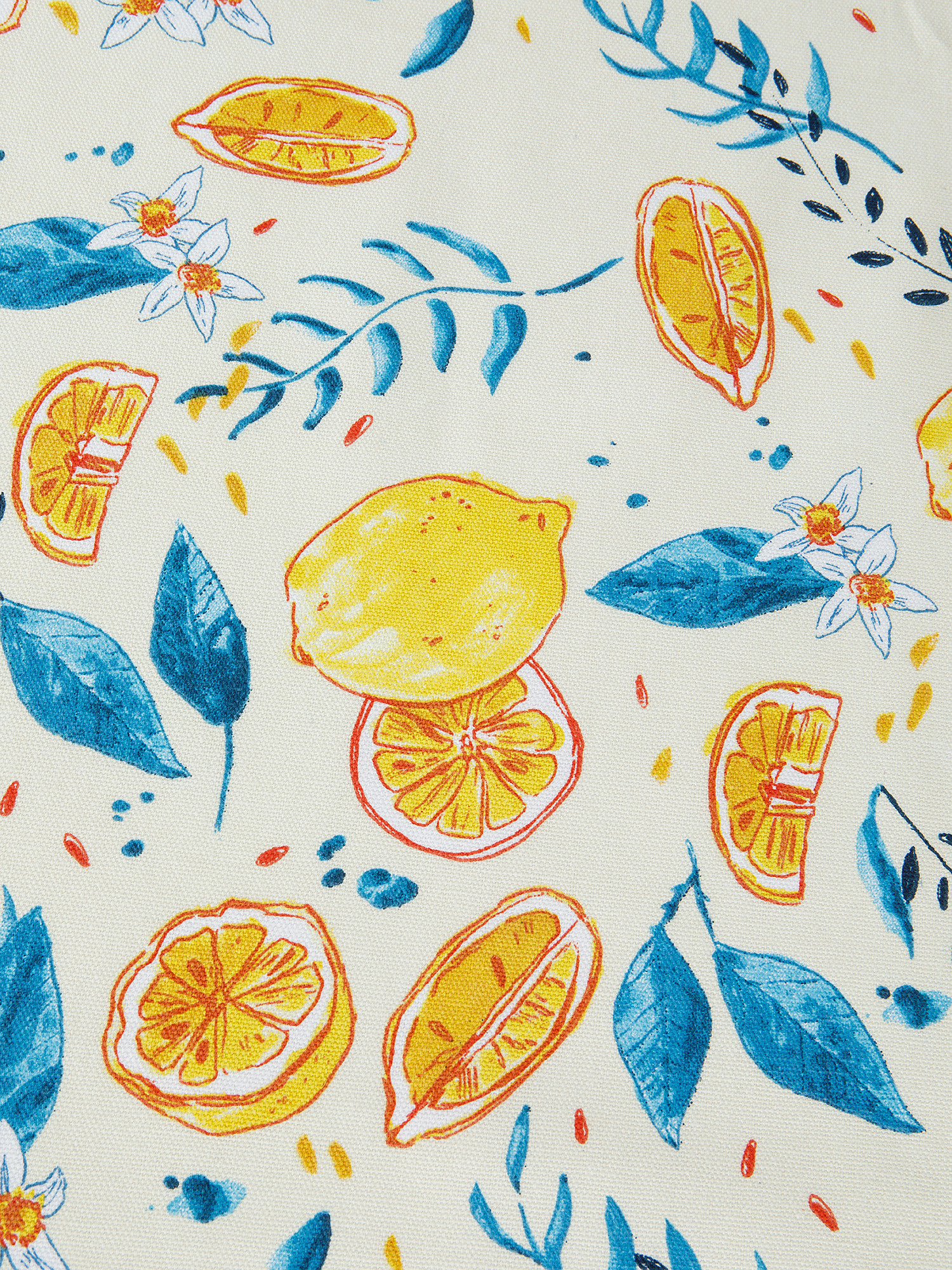 Cotton panama tablecloth with lemon print, Yellow, large image number 1