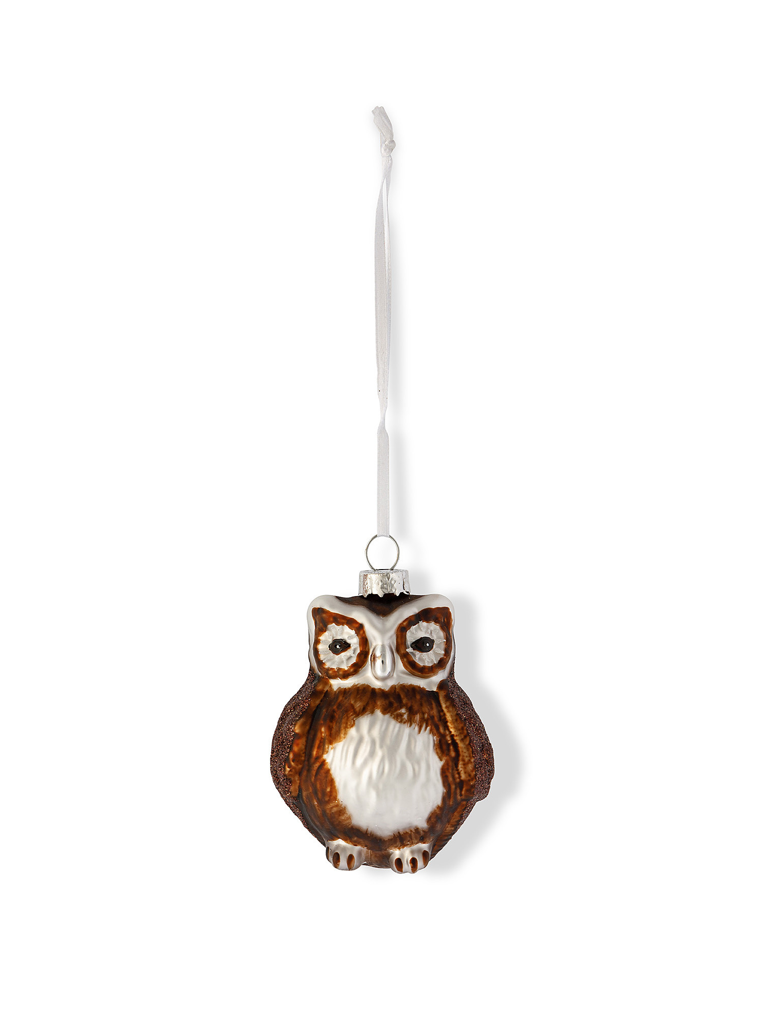 Hand decorated glass owl tree decoration, Brown, large image number 0