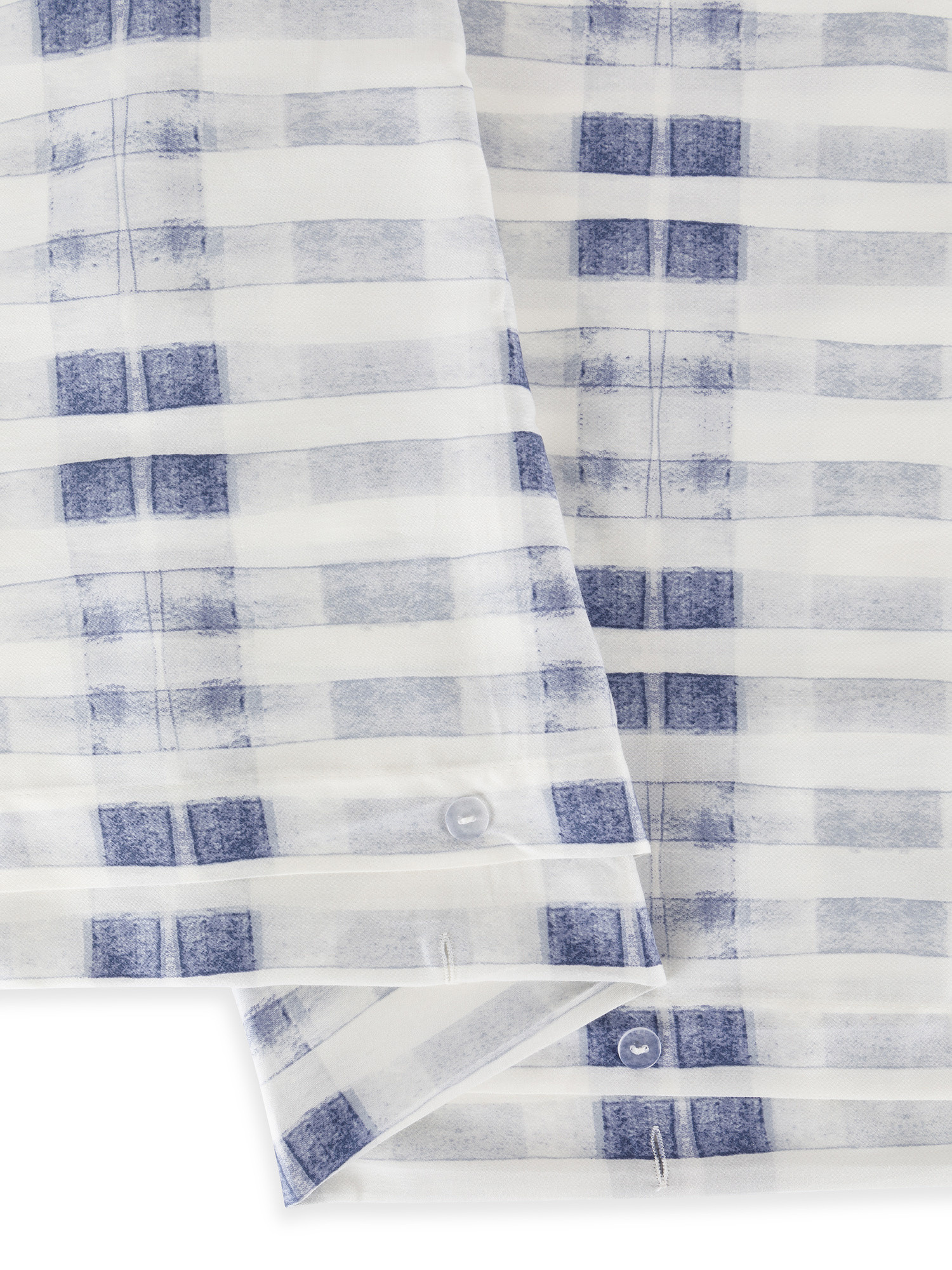 Parure copripiumino raso di cotone motivo tartan, Blu, large image number 1
