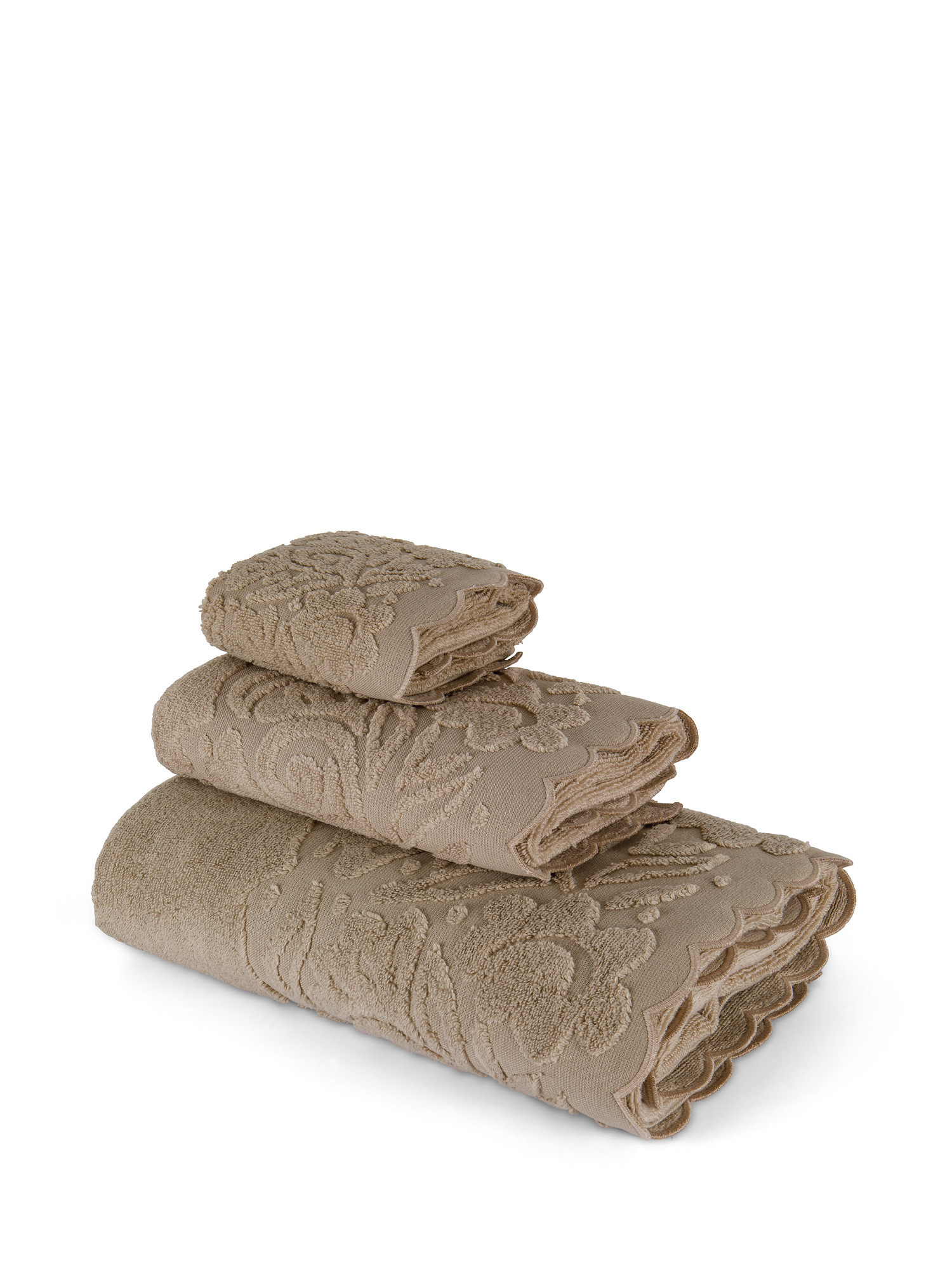 Asciugamano puro cotone bordo jacquard, Beige, large image number 0