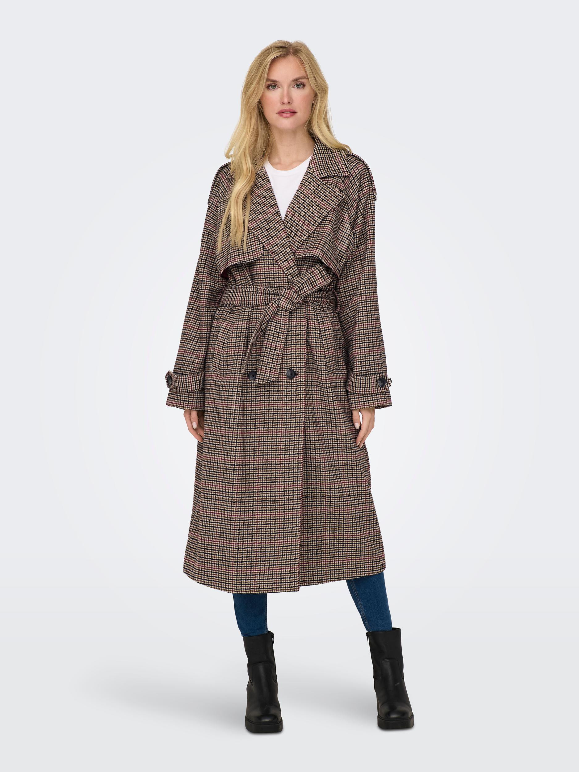 Only - Checked trench coat, Light Brown, large image number 2