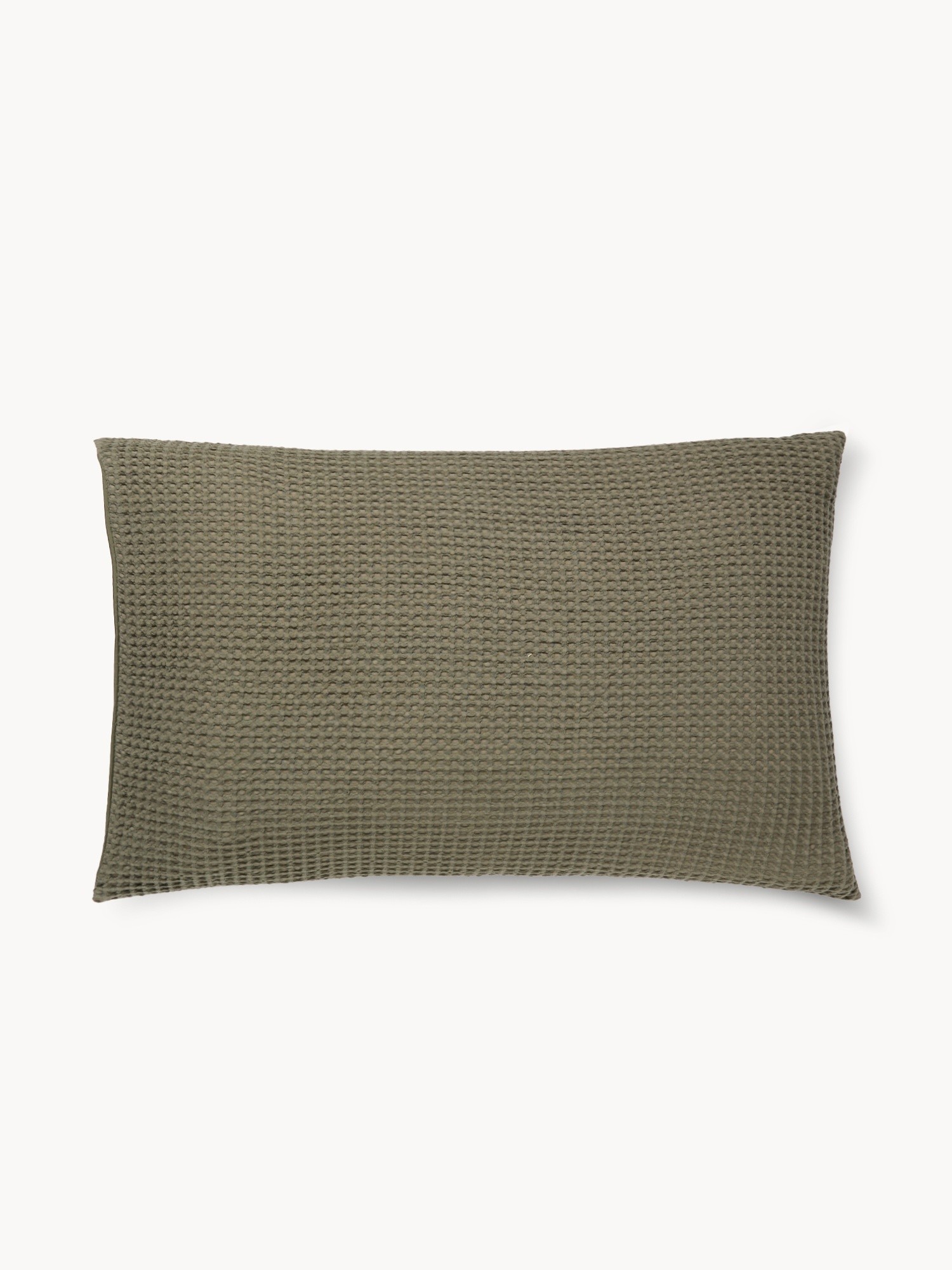 Pure washed cotton waffle-weave pillowcase, Olive Green, large image number 2