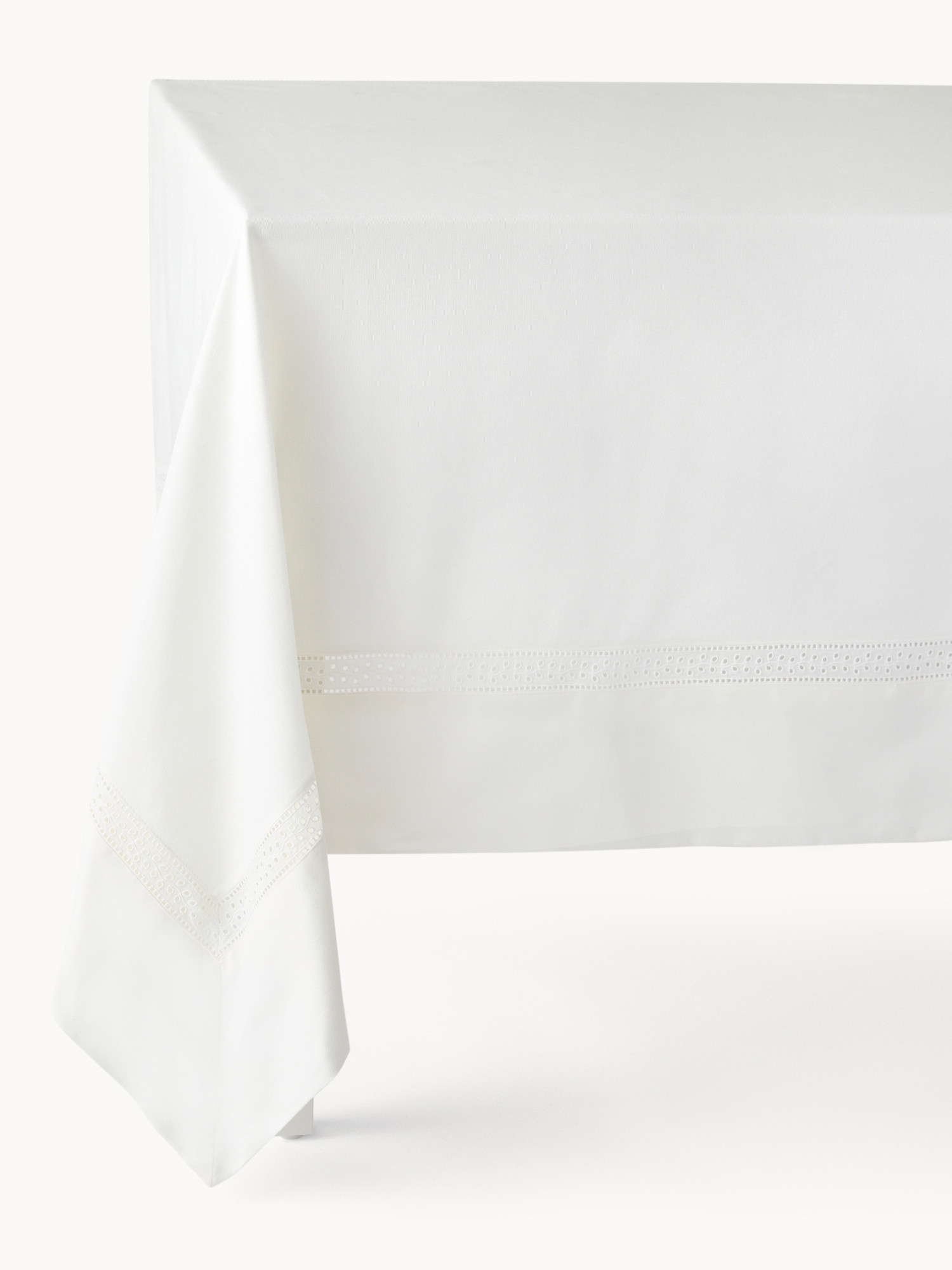 Tovaglia in puro cotone con applicazione pizzo, Bianco, large image number 0