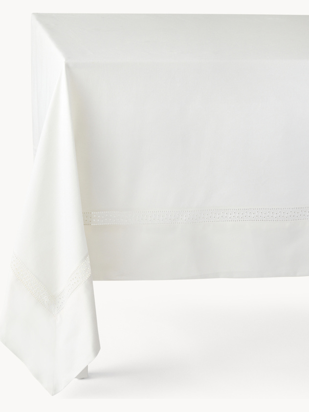 Tovaglia in puro cotone con applicazione pizzo