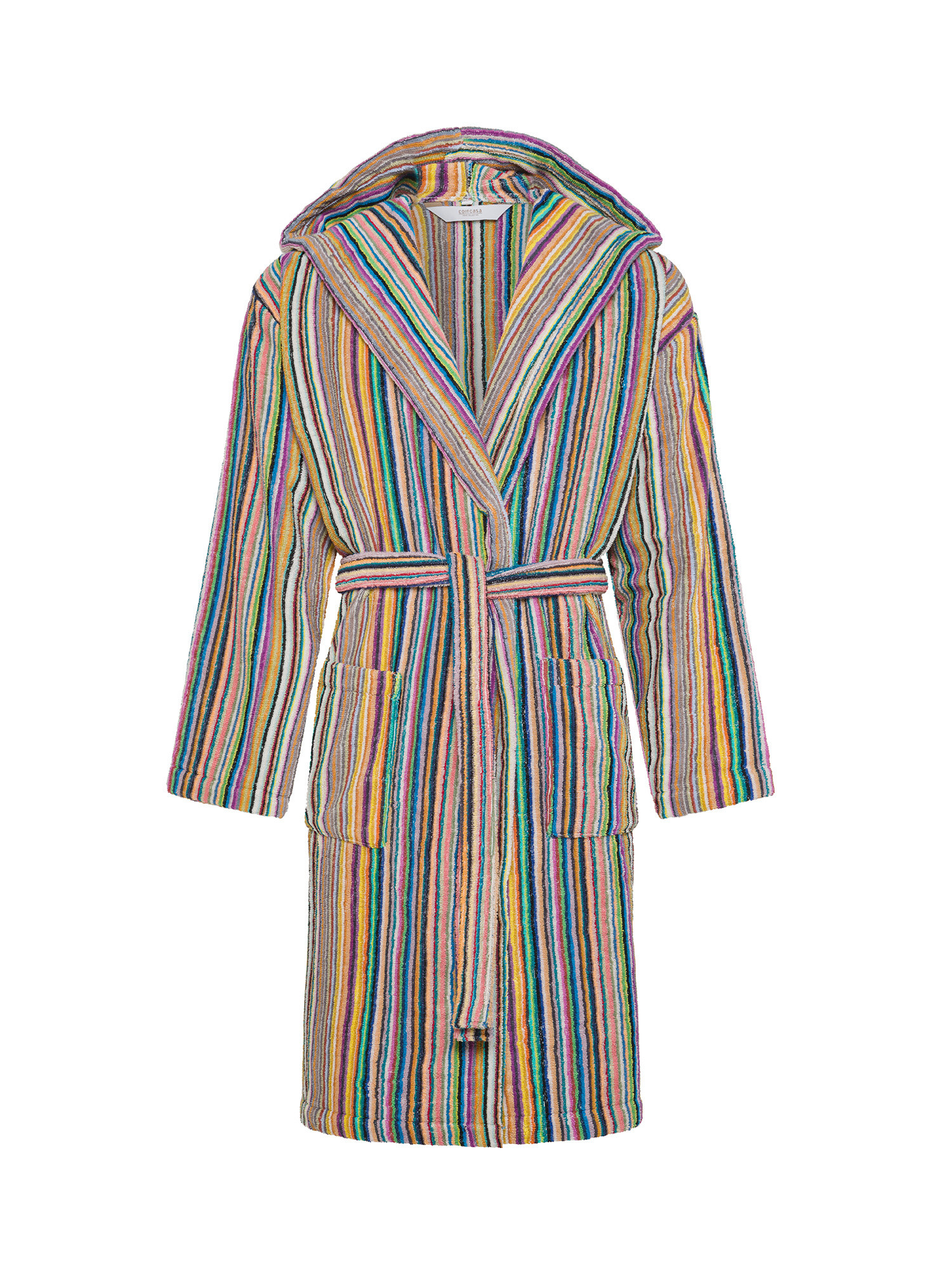 Striped jacquard cotton terry bathrobe, Multicolor, large image number 0