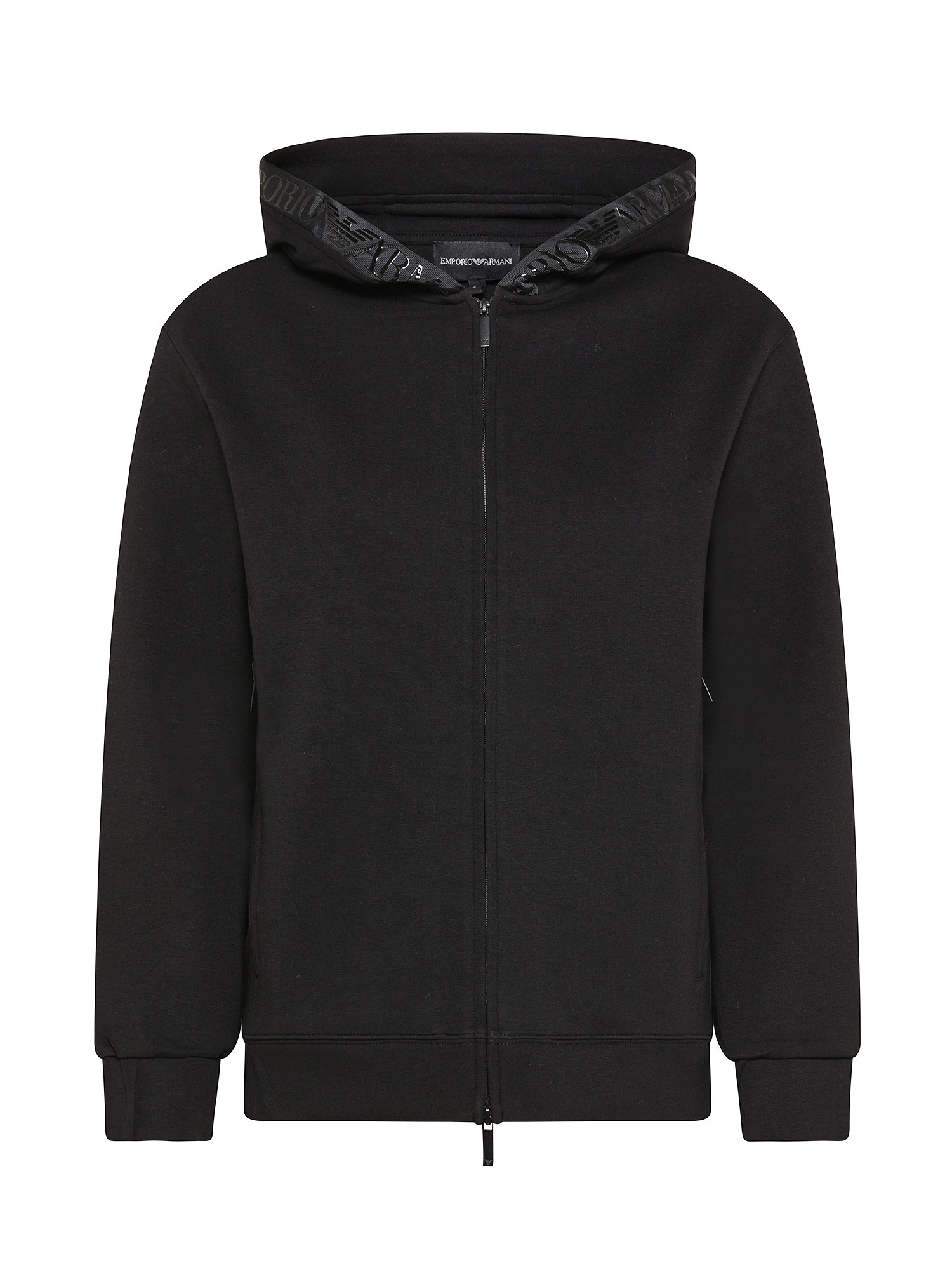 Emporio Armani - Full zip sweatshirt with hood and logo tape, Black, large image number 0