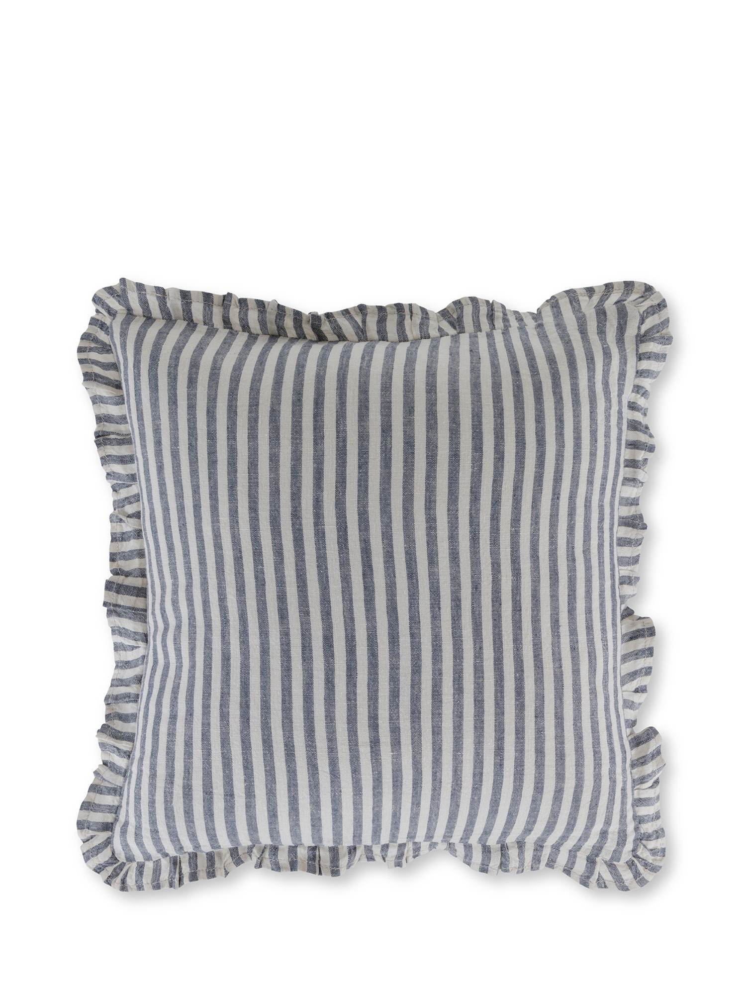 Striped cushion in pure linen 40x40 cm, Blue, large image number 0