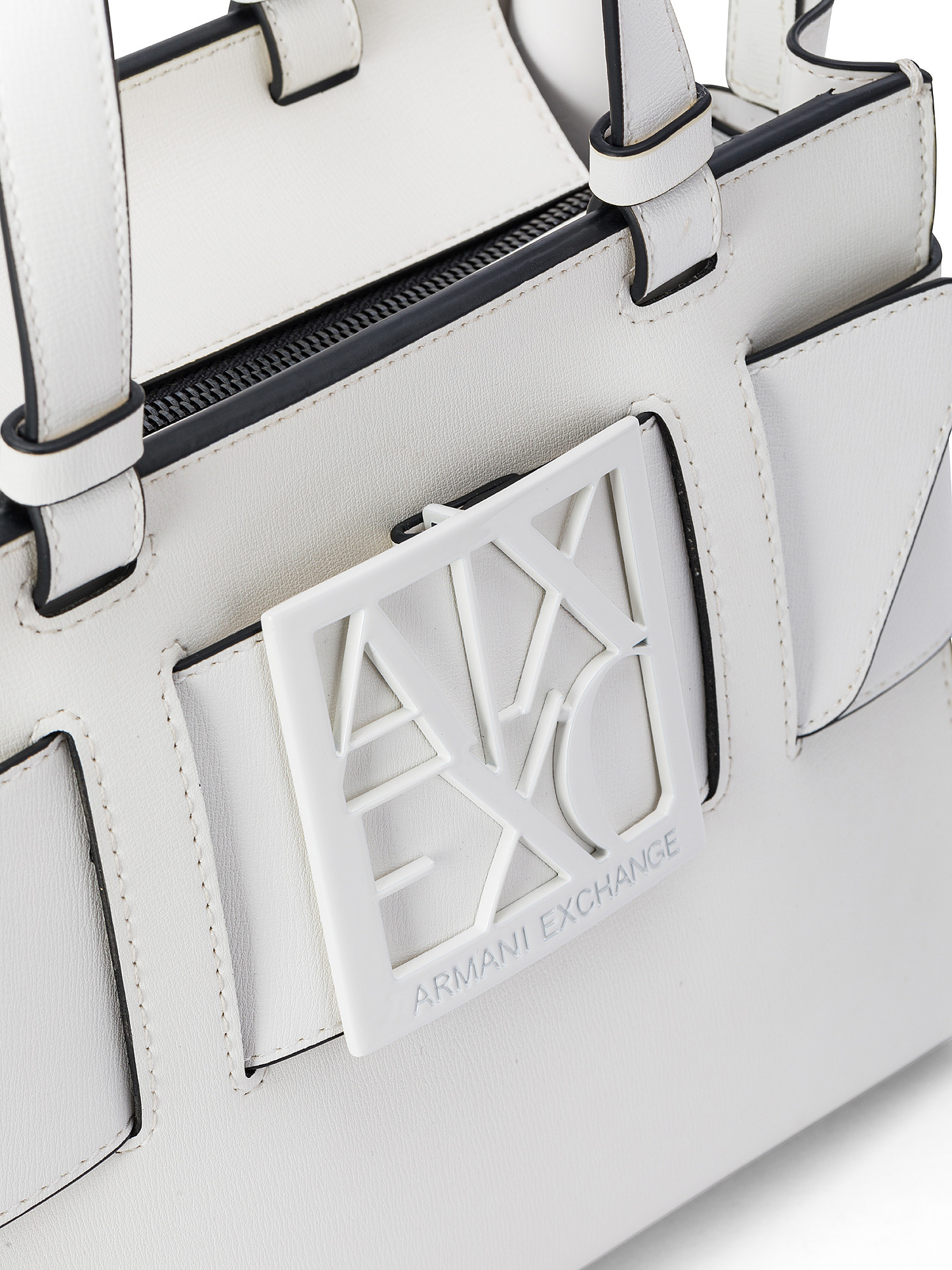Armani Exchange - Tote bag media con logo, Bianco ghiaccio, large image number 2