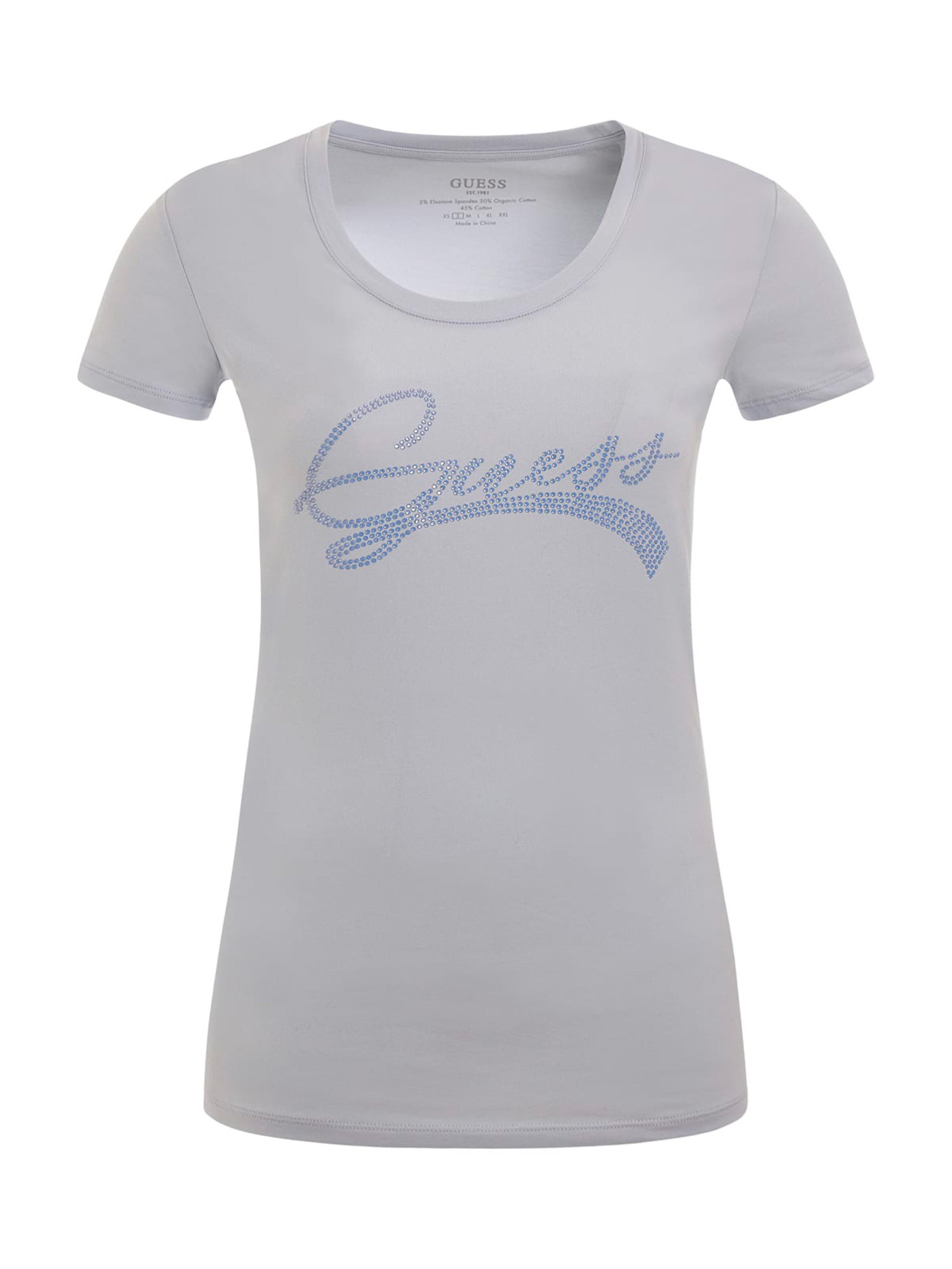 Guess - T-shirt con logo con strass slim fit, Bianco, large image number 0