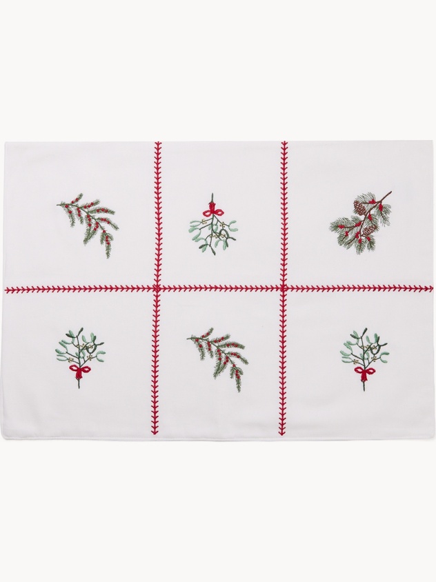 Placemat in pure cotton with placed embroidery