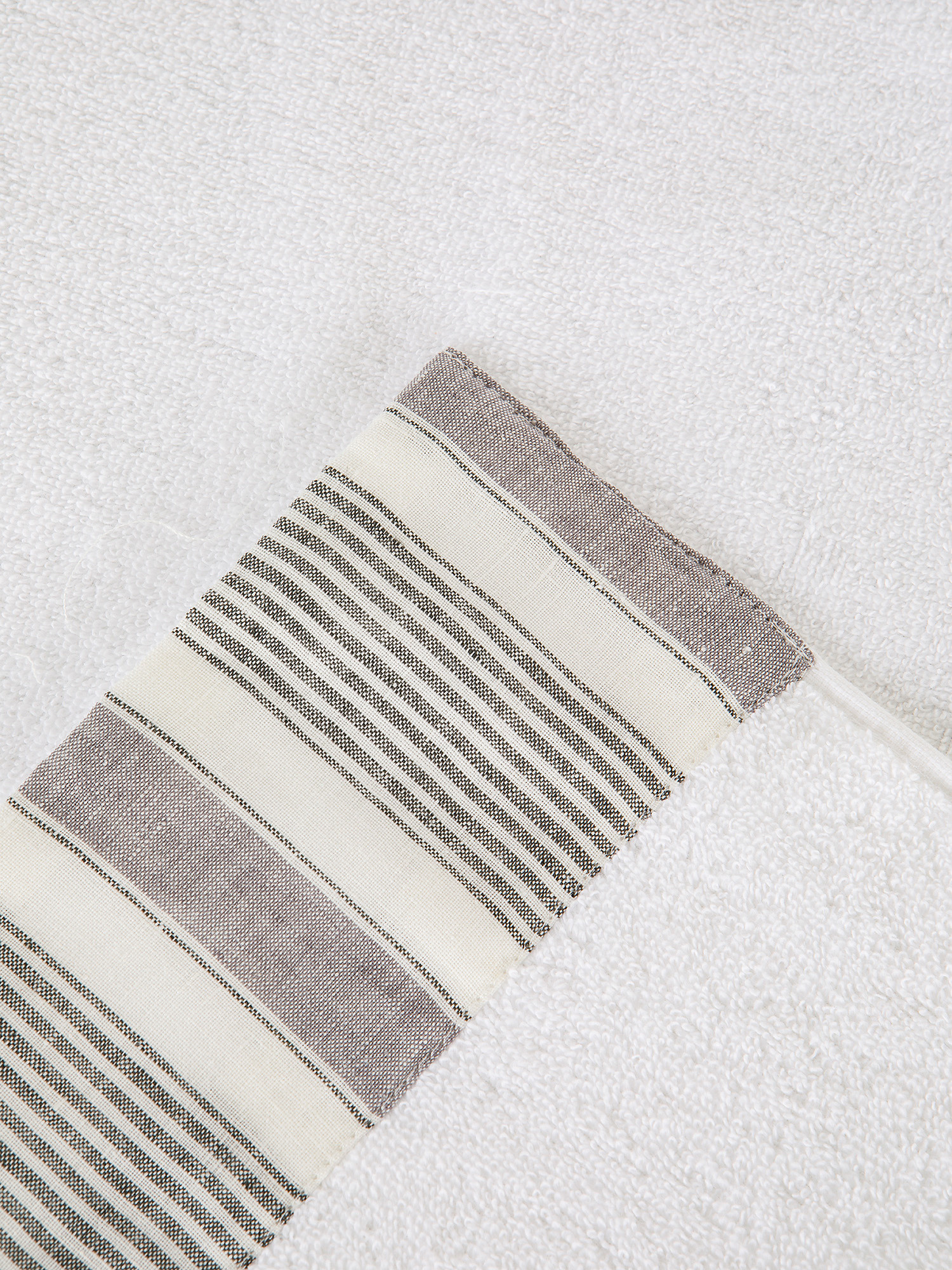 Asciugamano cotone bordo in lino a righe, Bianco, large