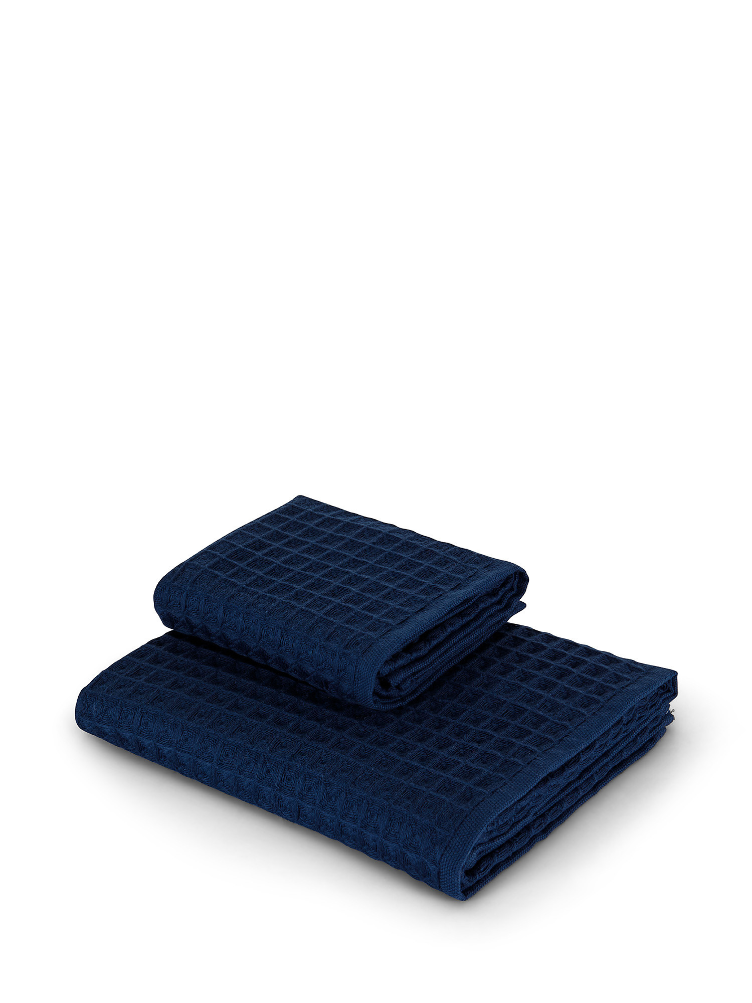 Set of 2 solid color honeycomb cotton towels, Blue, large image number 1