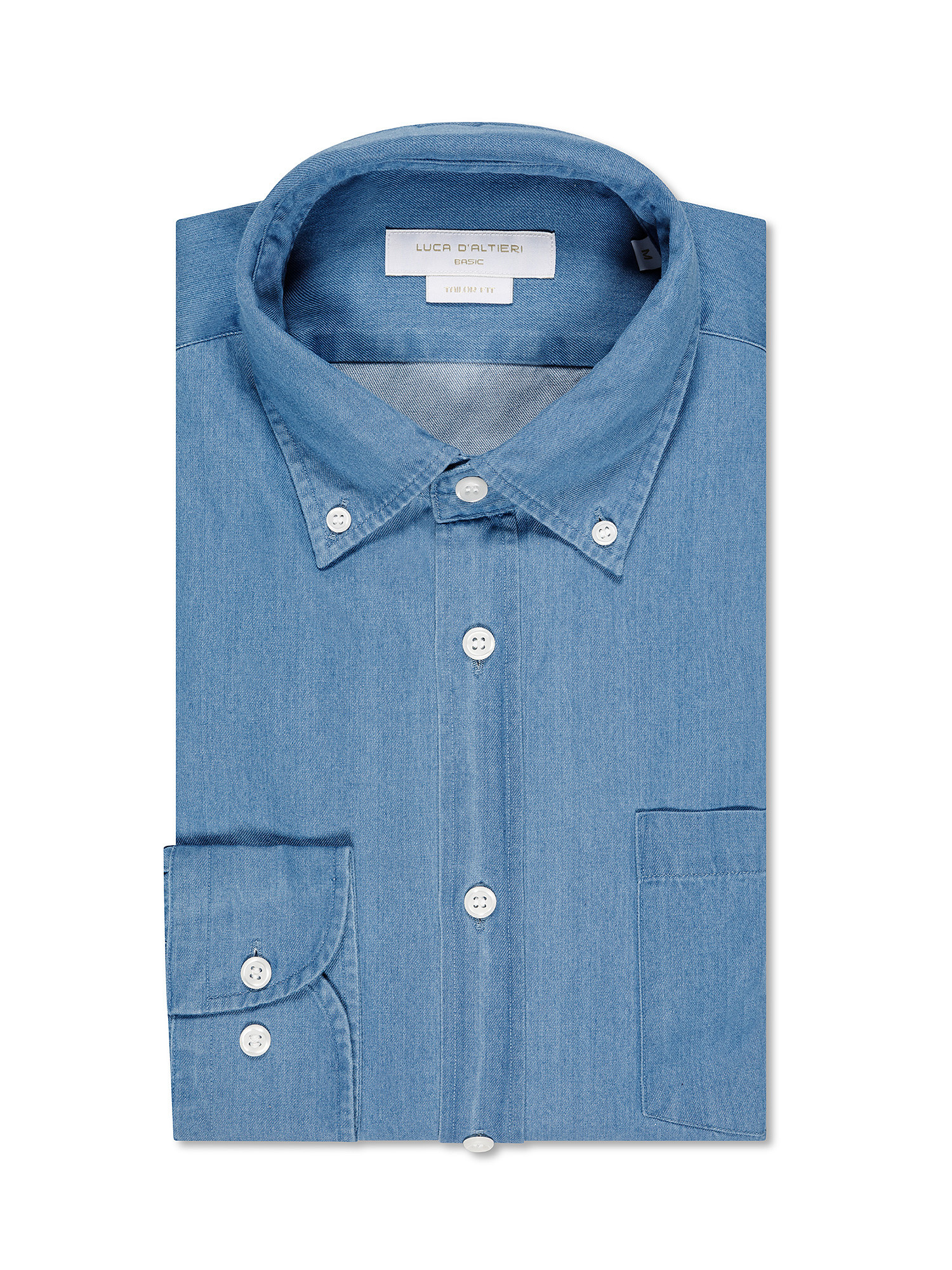 Camicia basic tailor fit in puro cotone, Azzurro scuro, large image number 0