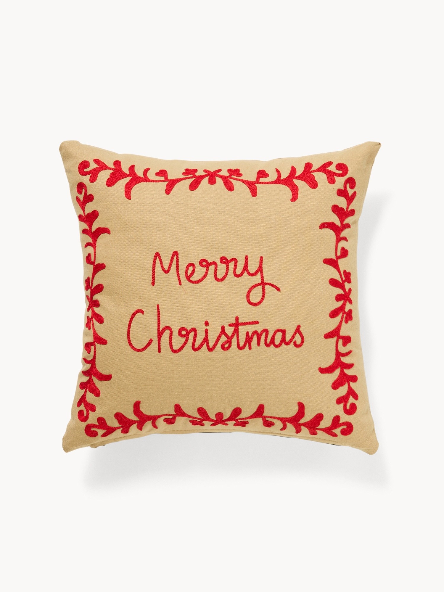 45x45 cm cotton cushion with chain embroidery, Red, large image number 0
