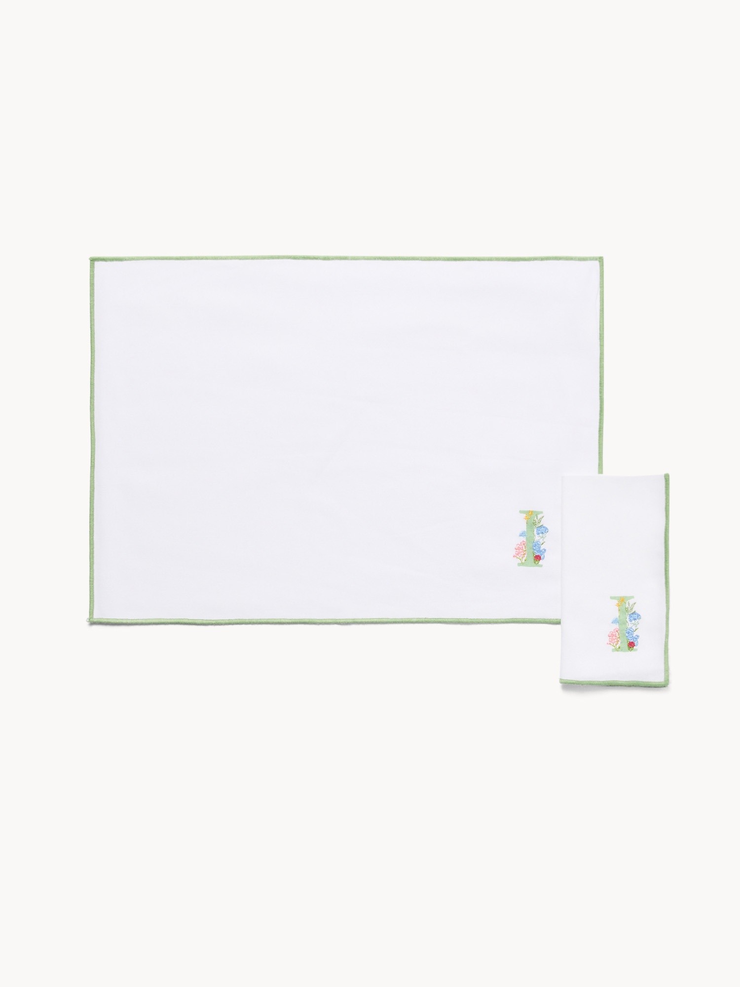 Pure cotton napkin and placemat set with initial I, White 1, large image number 0
