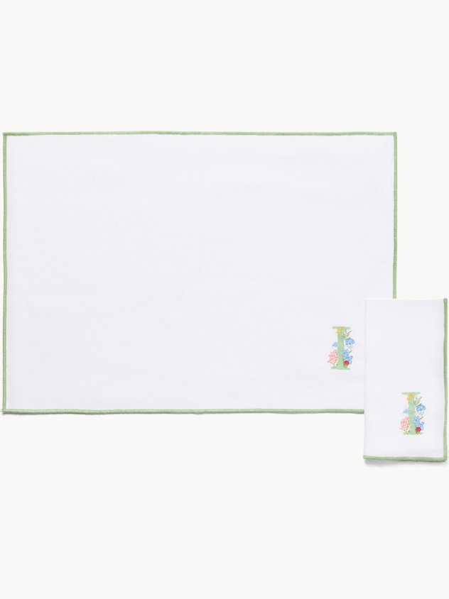 Pure cotton napkin and placemat set with initial I