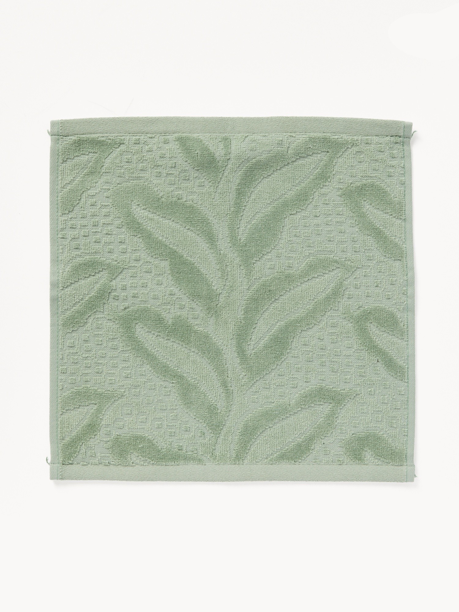 Set of 2 cotton velour washcloths with a jacquard leaf motif, Green, large image number 1