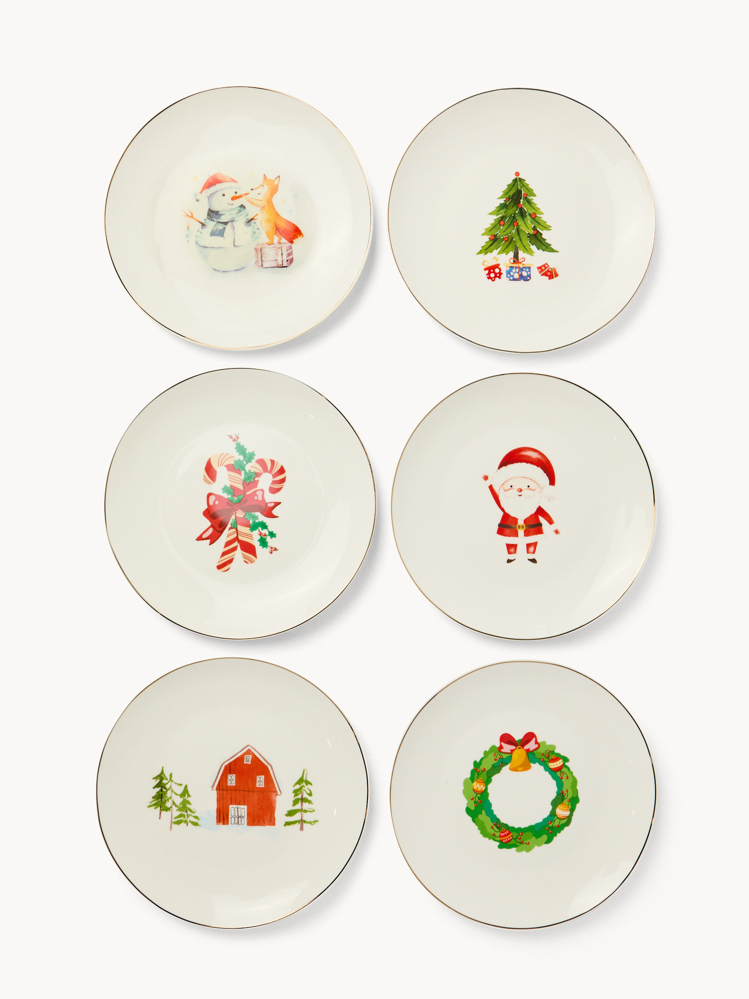 Set of 6 decorated New Bone China fruit plates, White, large image number 0