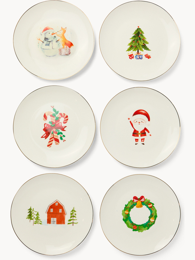 Set of 6 decorated New Bone China fruit plates