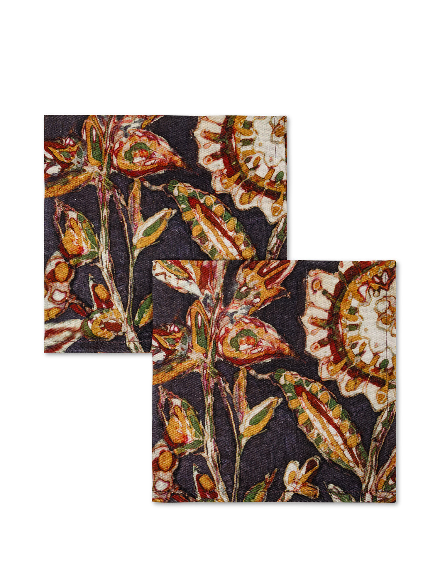 Set of 2 floral print Cotton Panama napkins, Dark Blue, large image number 0